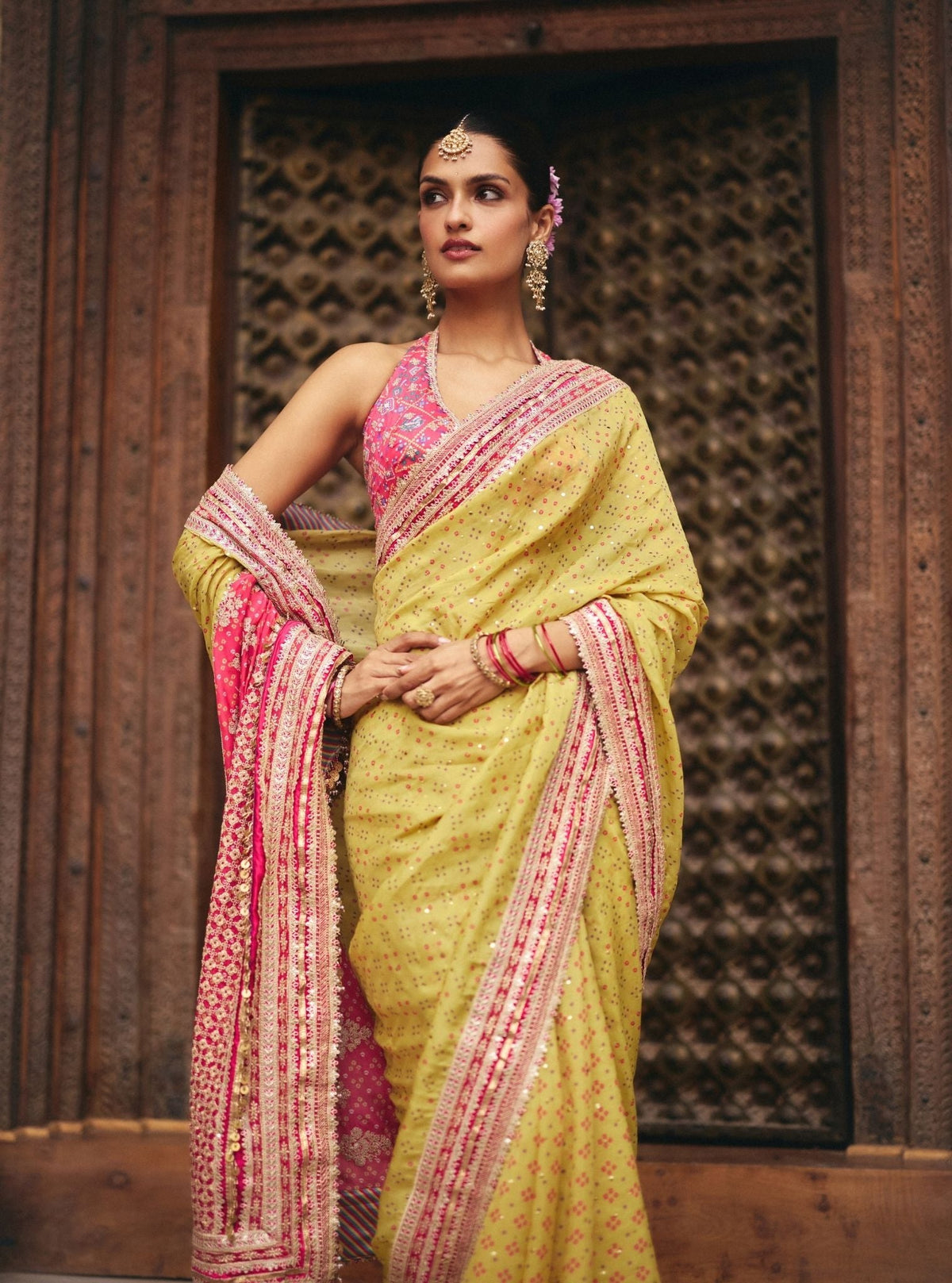 Subhi Bemberg HO Silk Printed Lime Saree