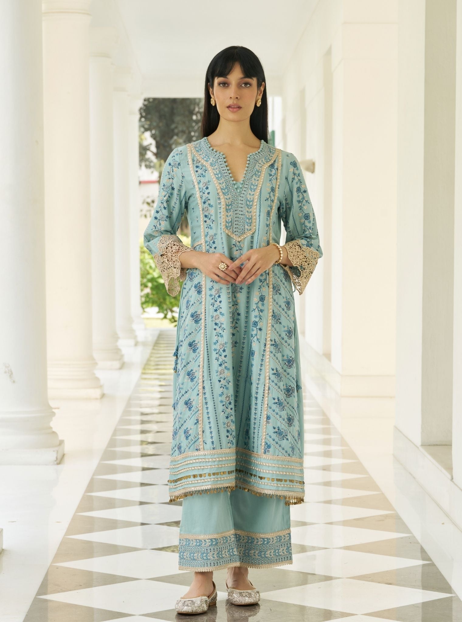 Khayal Pima Satin Blue Kurta Set (Copy)