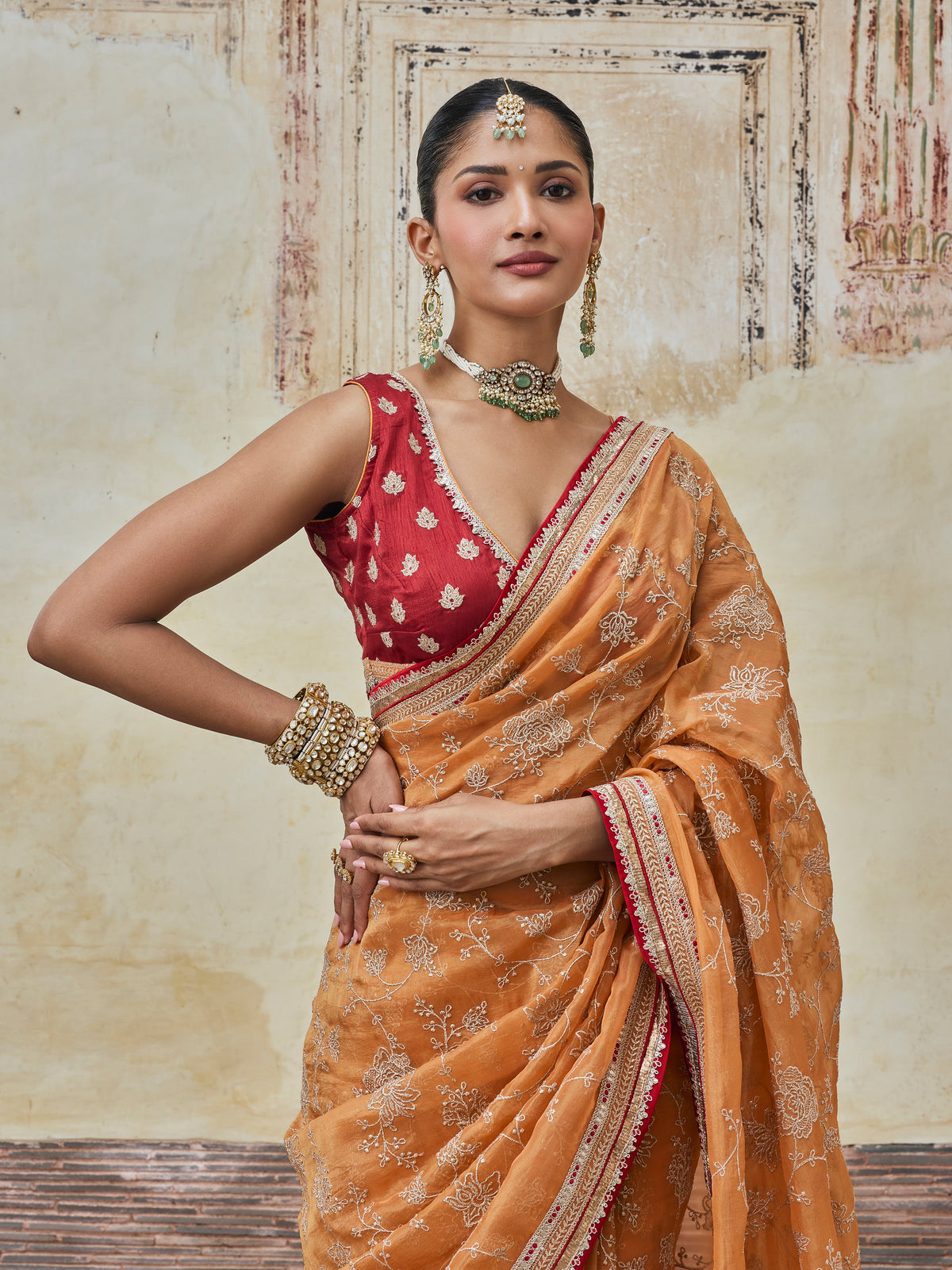 Parthi Lurex Organza Orange Saree