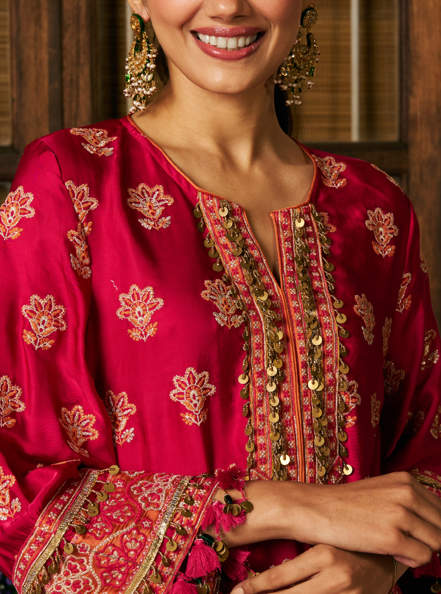 Chitra Cupro Satin Rani Pink Kaftan Set