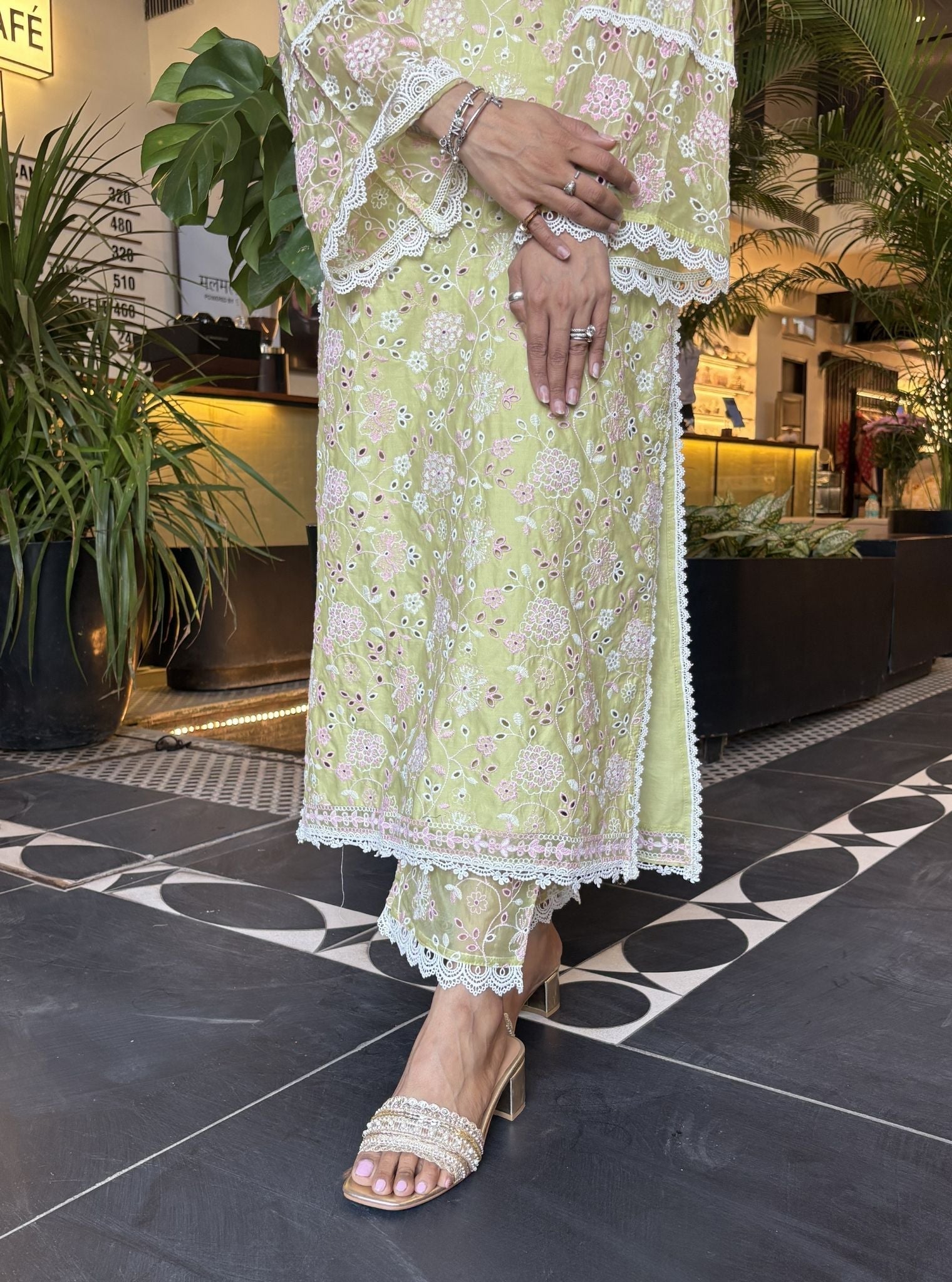 Aaroh Supima Cotton Lime Kurta Set