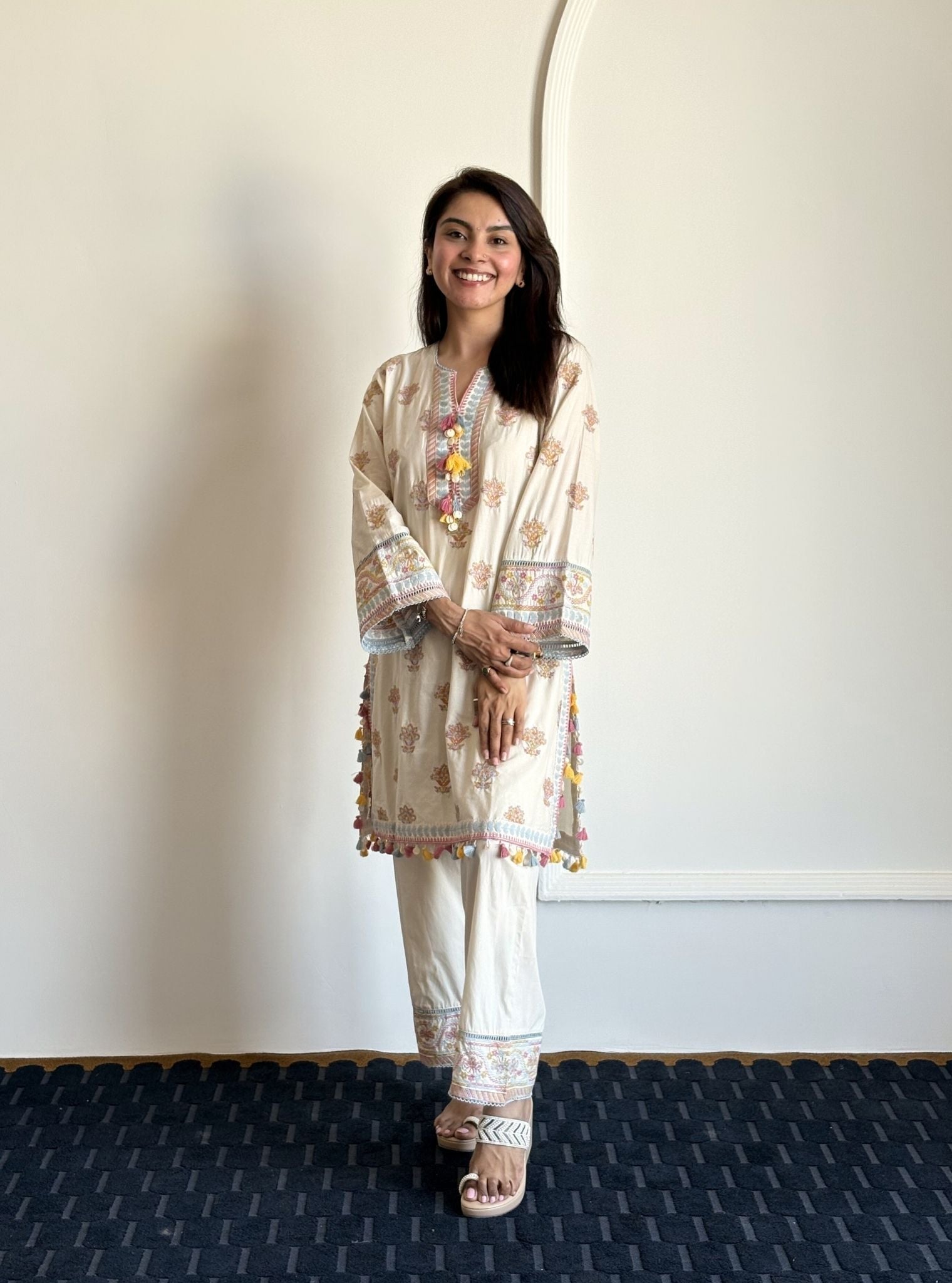 Amoli Supima Cotton Off White Kurta Set