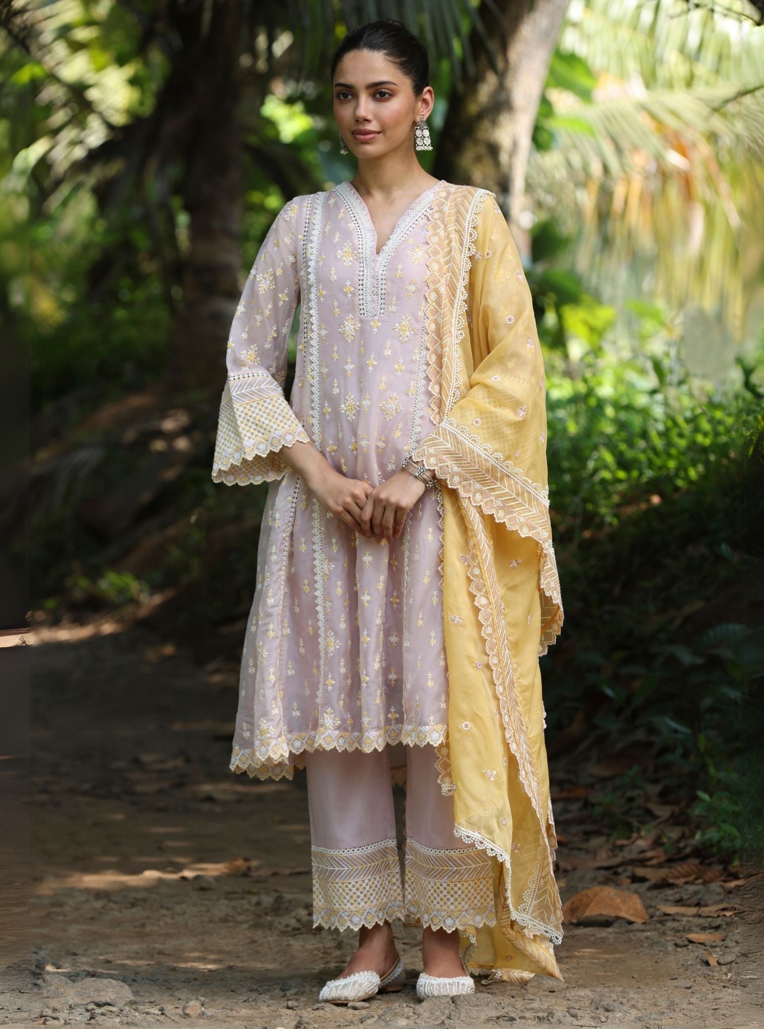 Smitha Organza Dusty Pink Anarkali Kurta Set