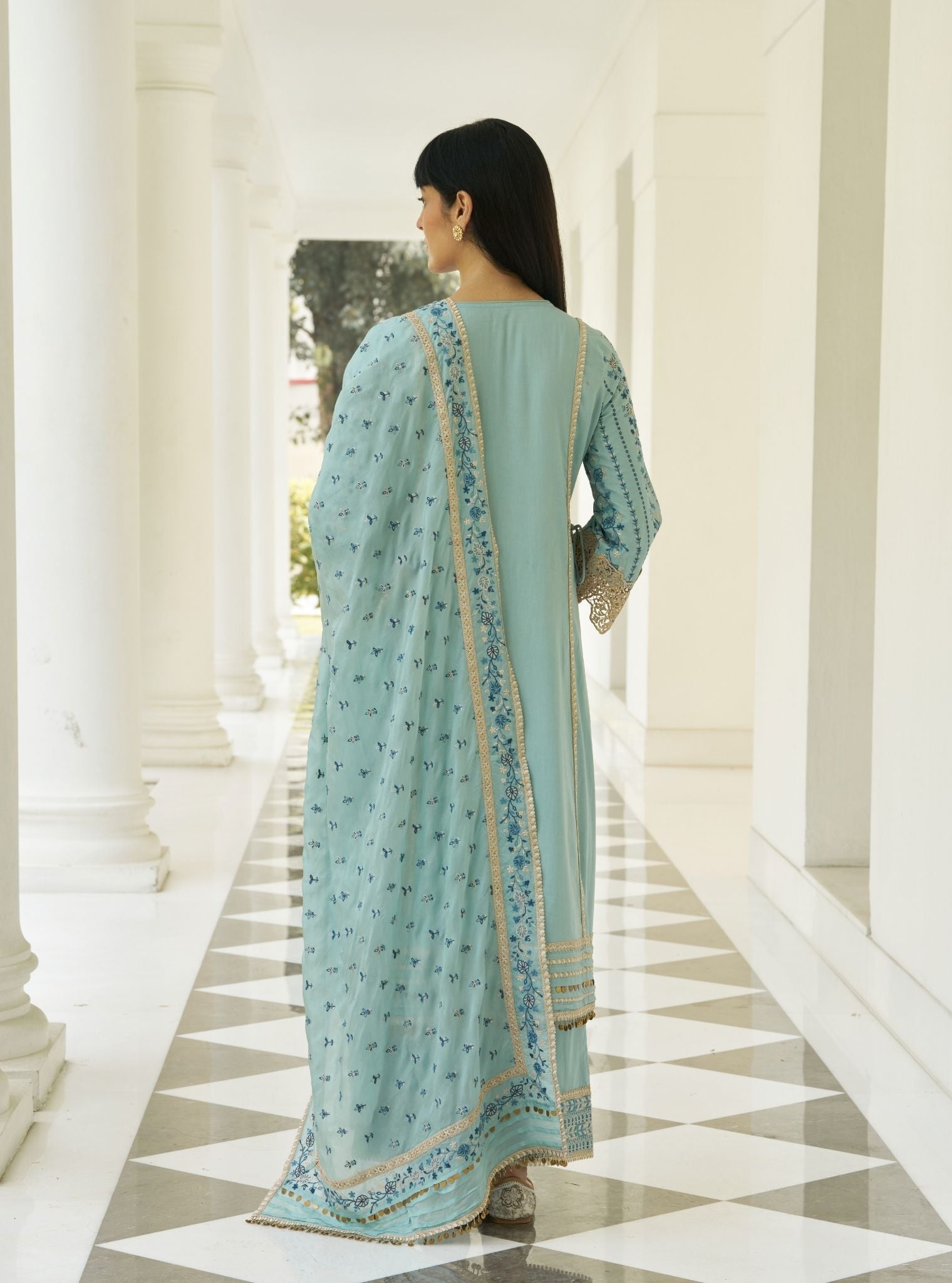 Khayal Pima Satin Blue Kurta Set (Copy)