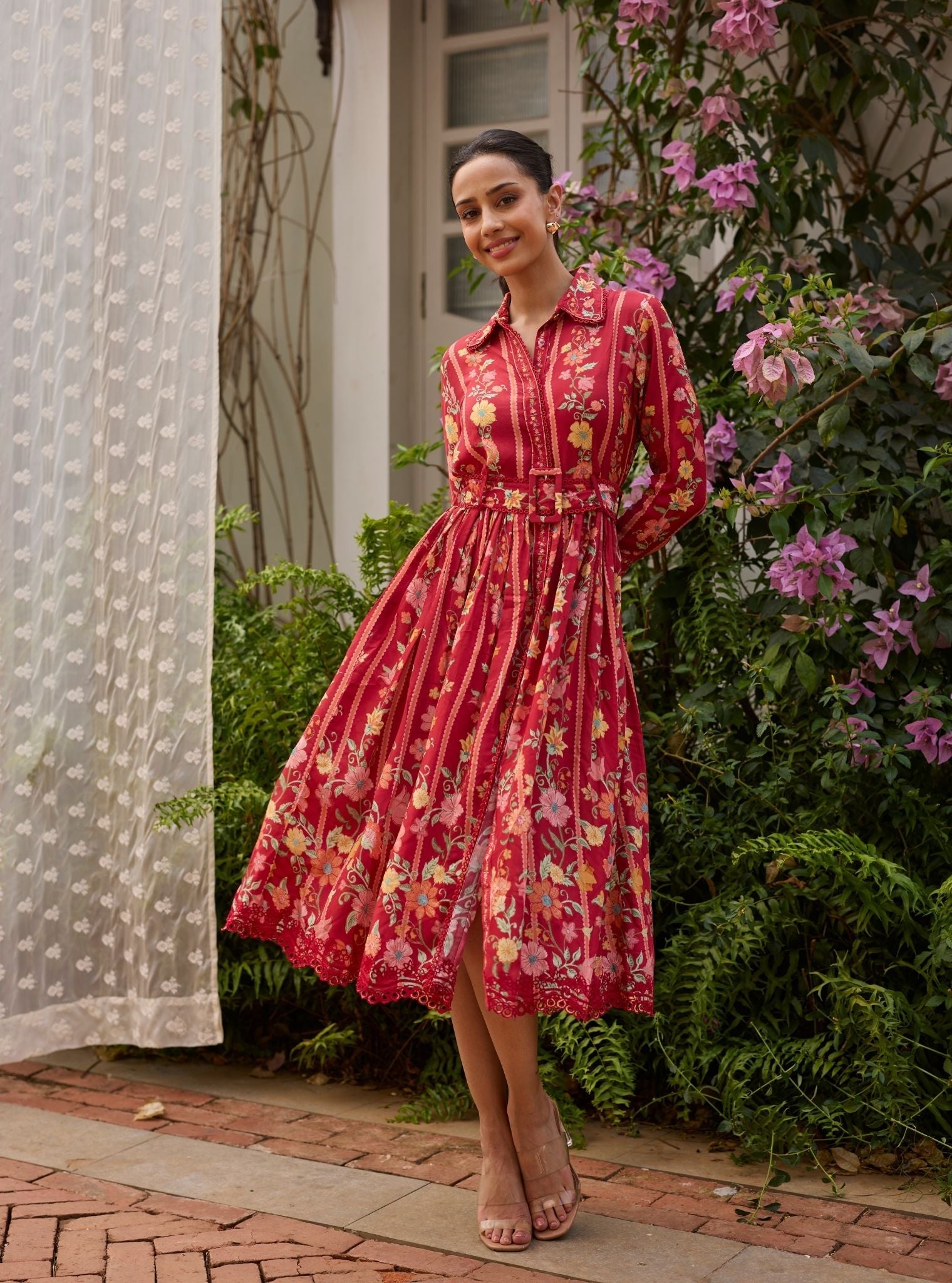mulmul cotton maxi dress Baby Pink Color Maxi Dress in Mulmul Cotton With Embroidery Work