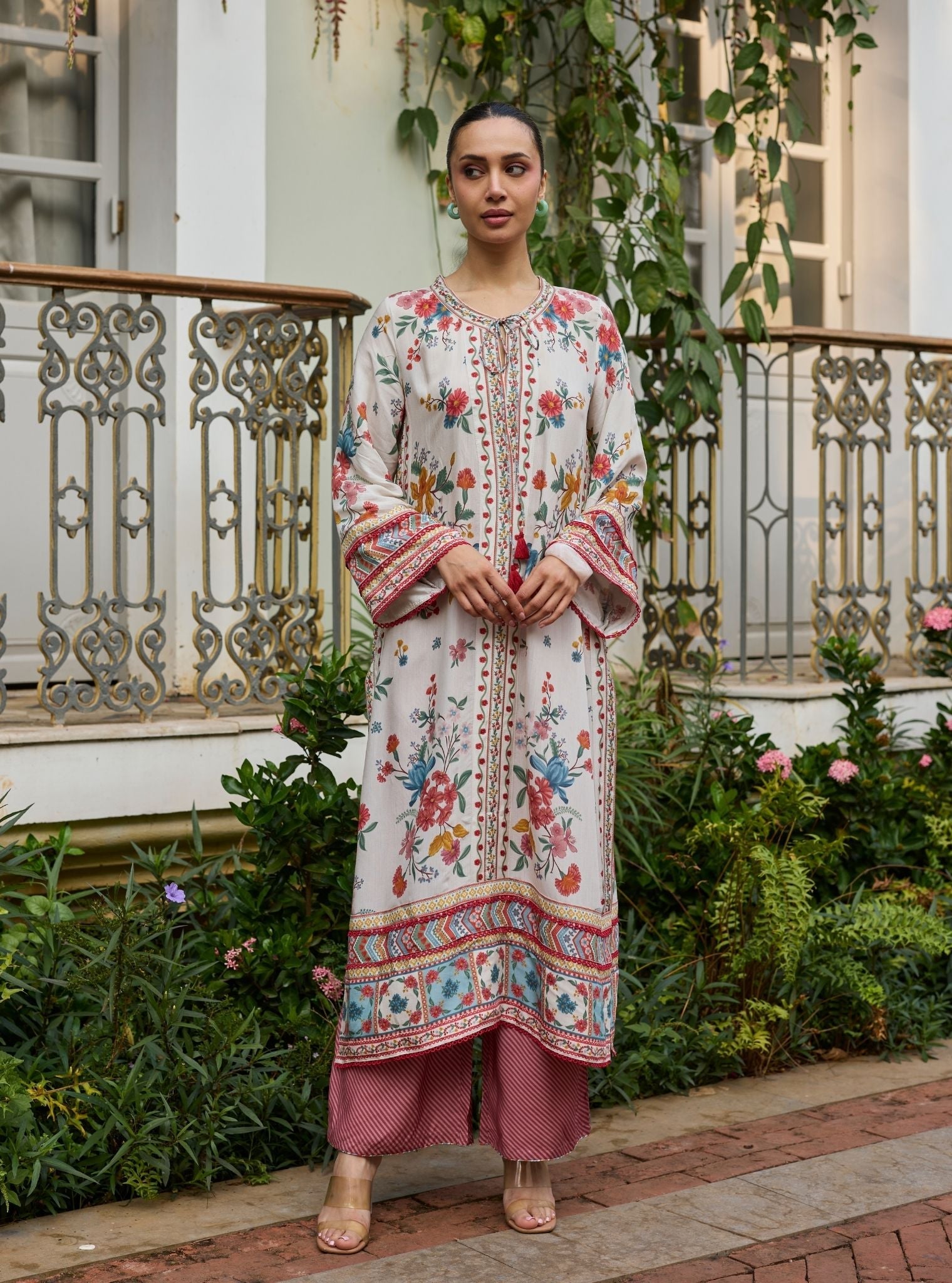 Erohi Lawn Off White Long Co-ord Set