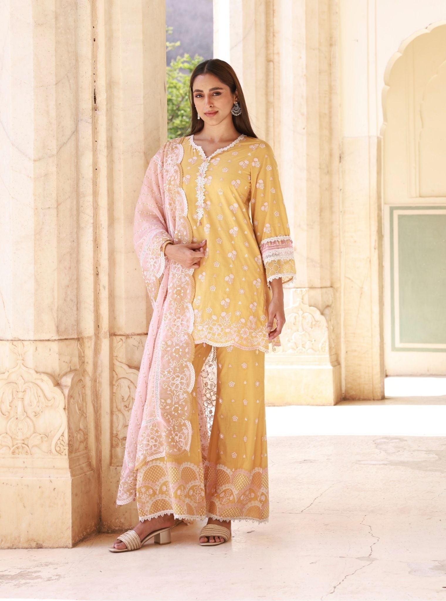 Mulmul Organza Kaveera Mustard Dupatta