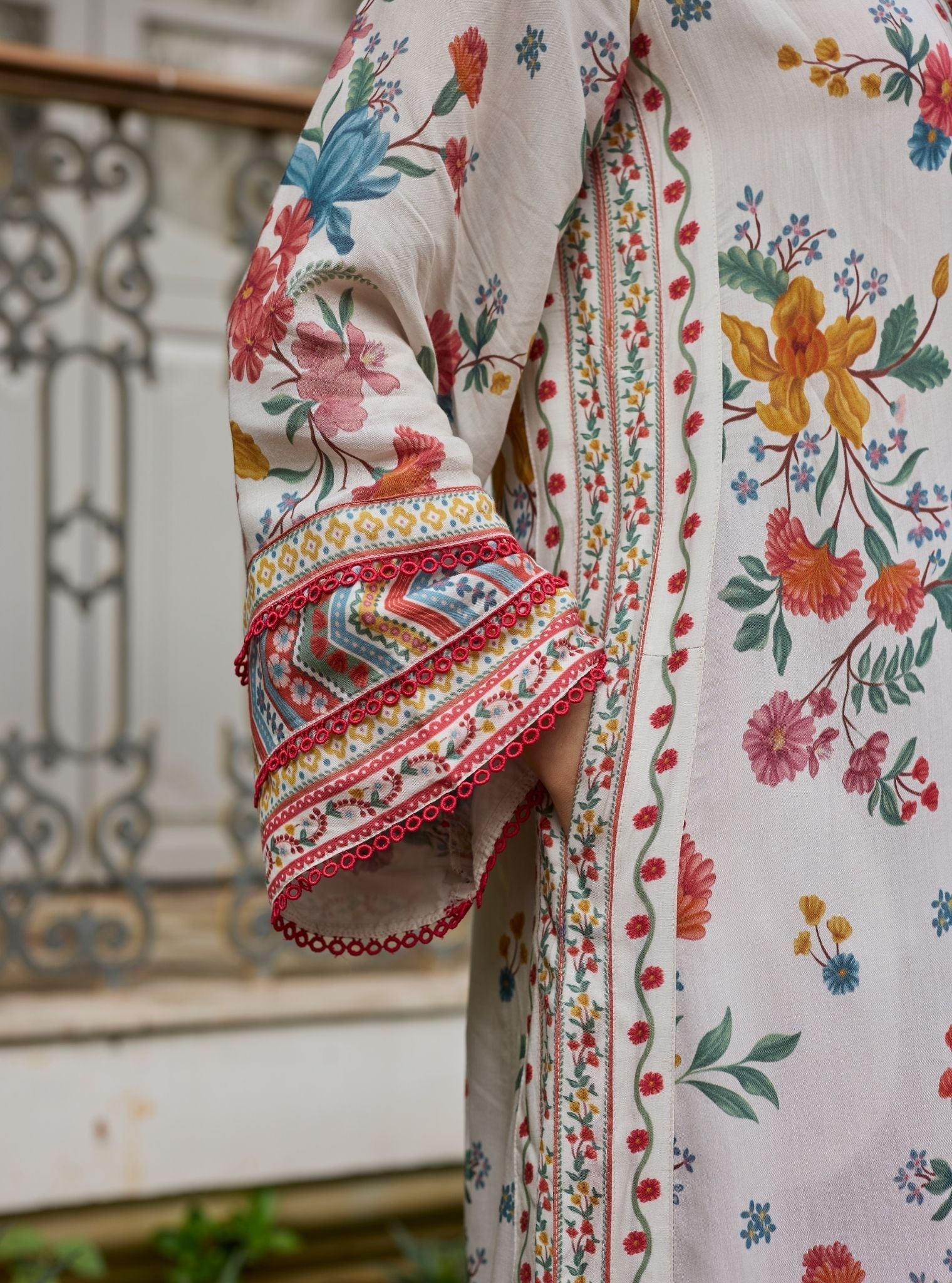 Erohi Lawn Off White Long Co-ord Set