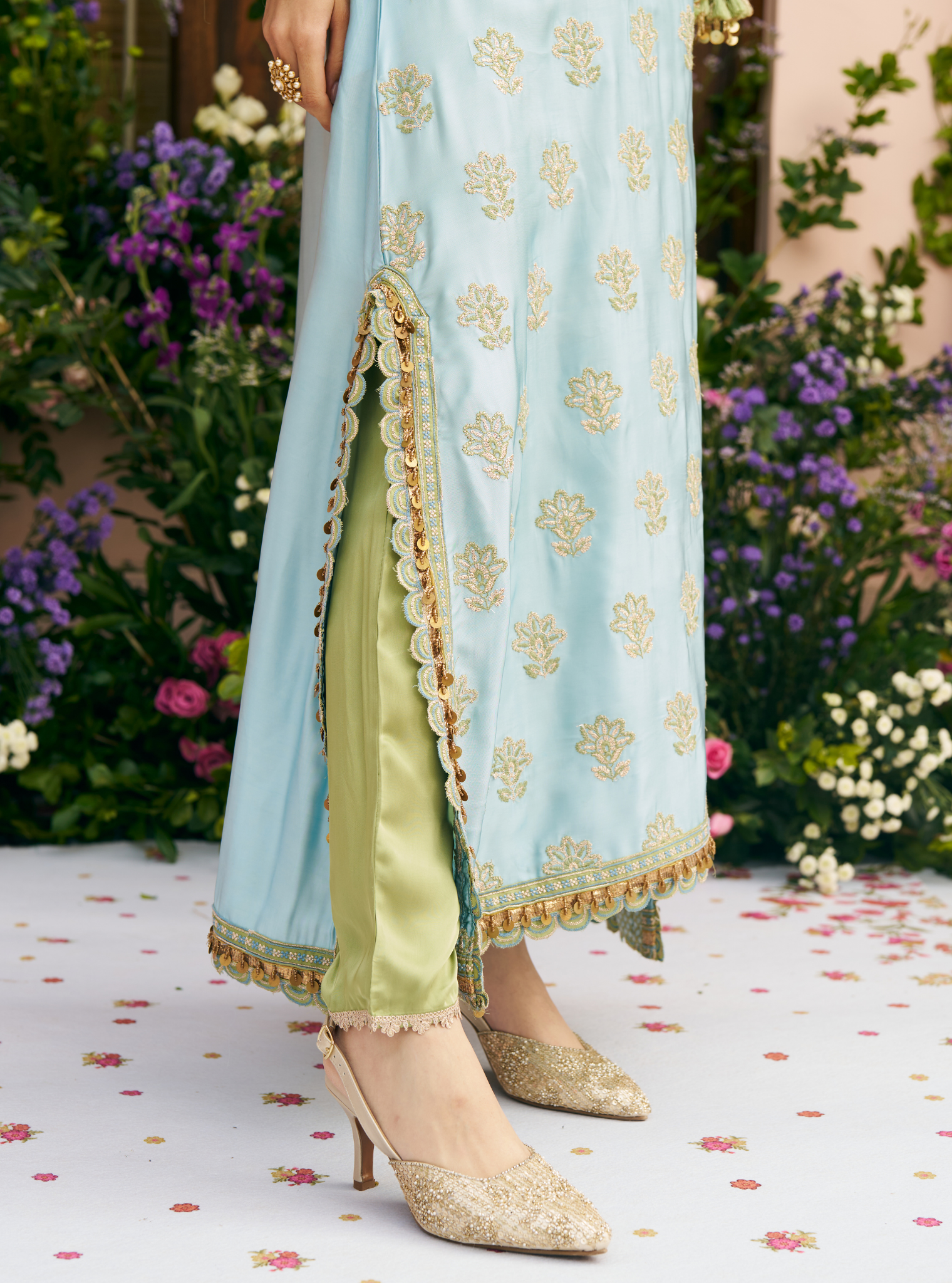 Chitra Cupro Satin Blue Kaftan Set