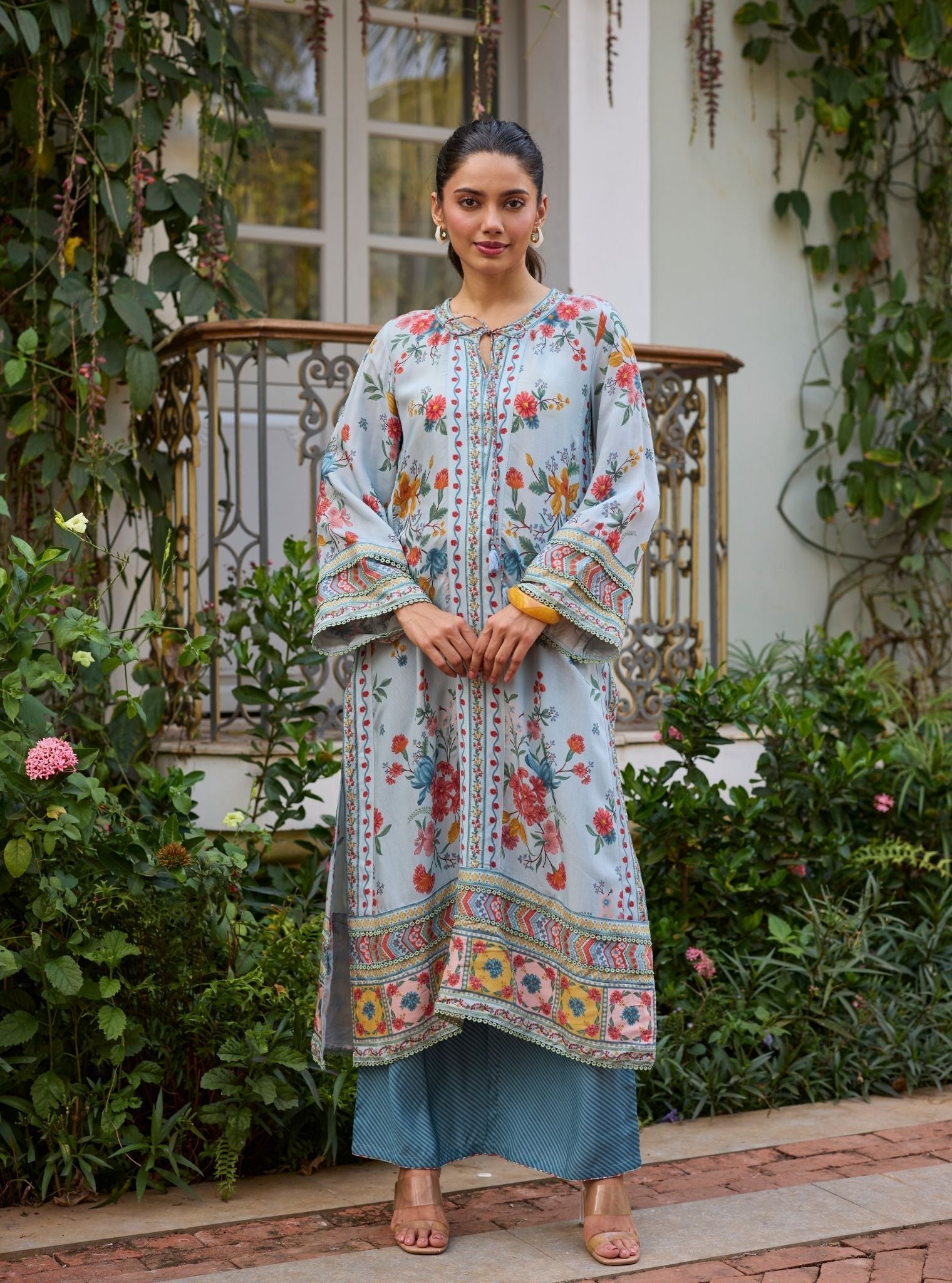 Erohi Lawn Blue Long Co-ord Set