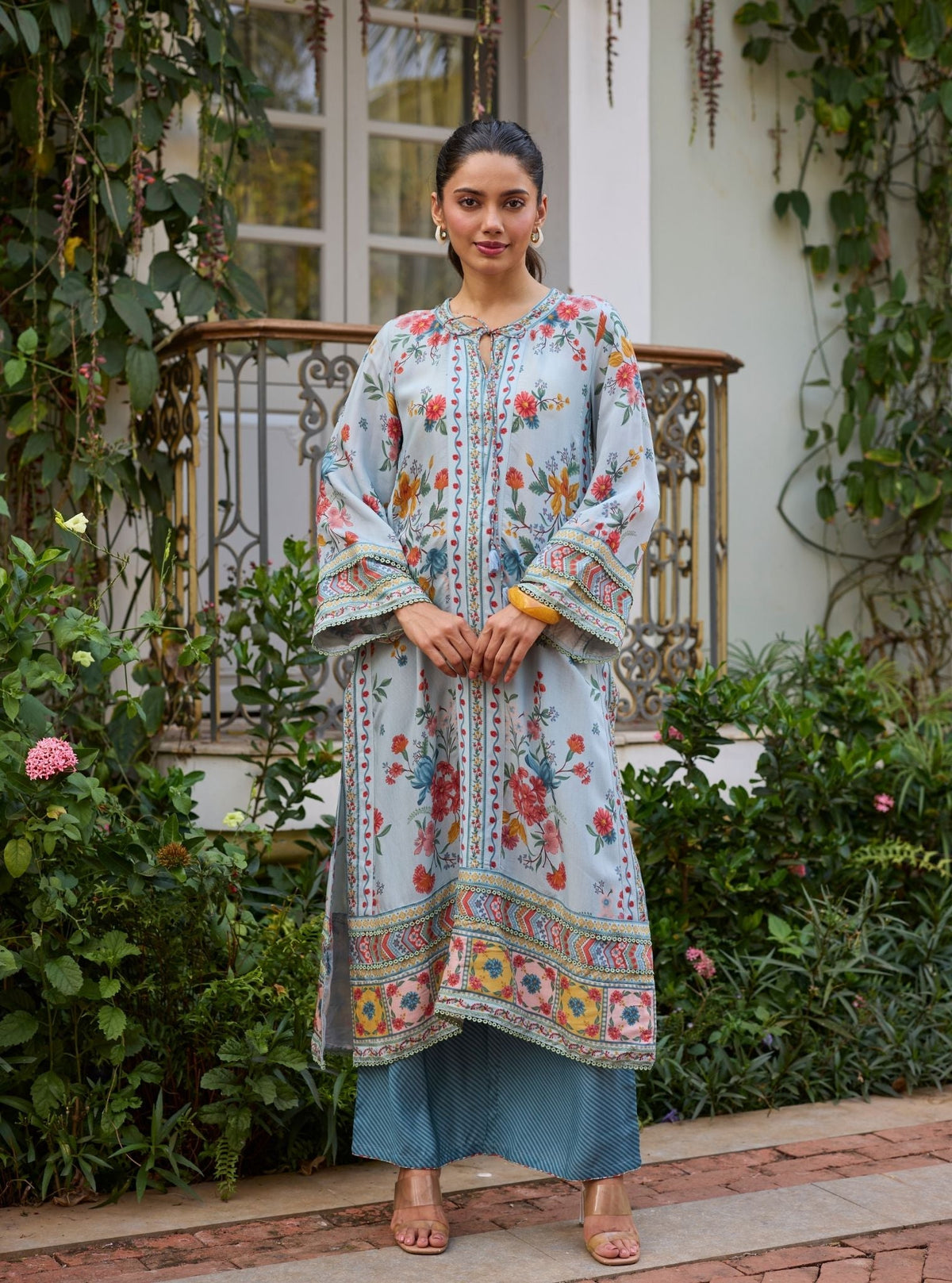 Erohi Lawn Blue Long Kaftan Co-ord Set