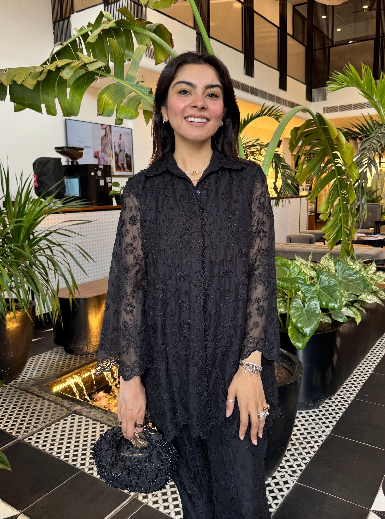 Mulmul Organza Lev Black Shirt With Mulmul Organza Lev Black Pant