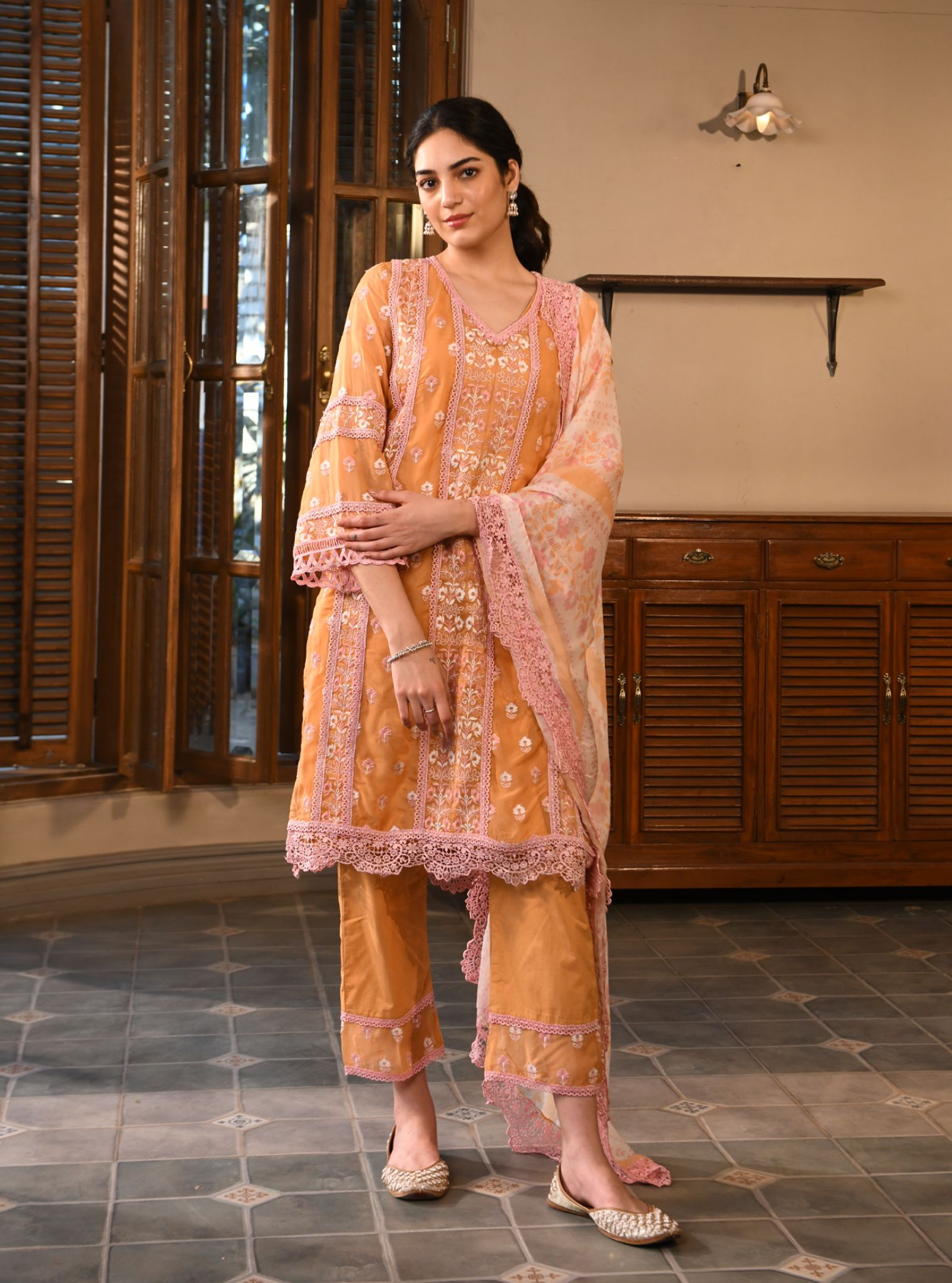 Paniz Organza Orange Kurta Set