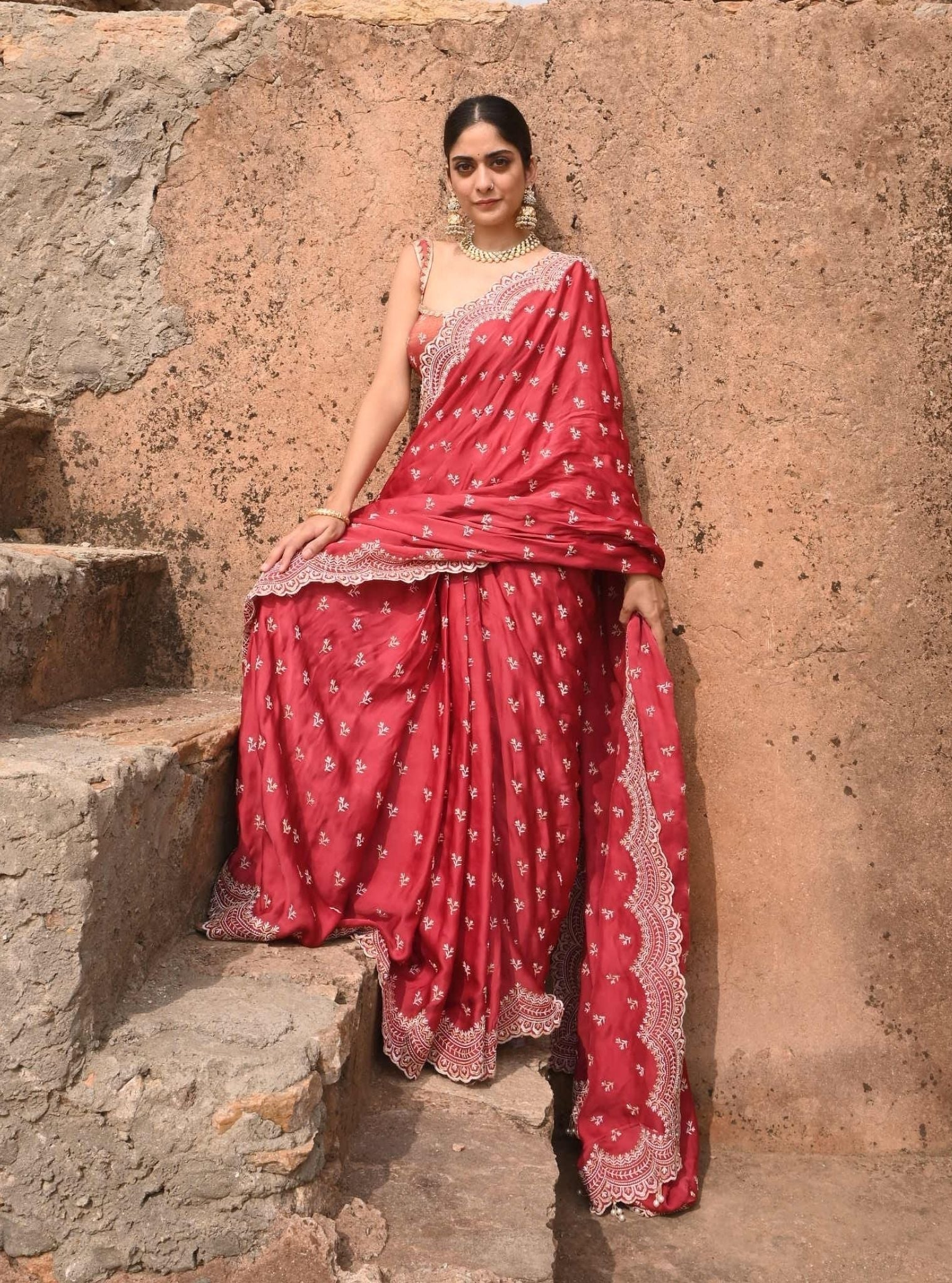 Bindiya Organza Satin Red Saree