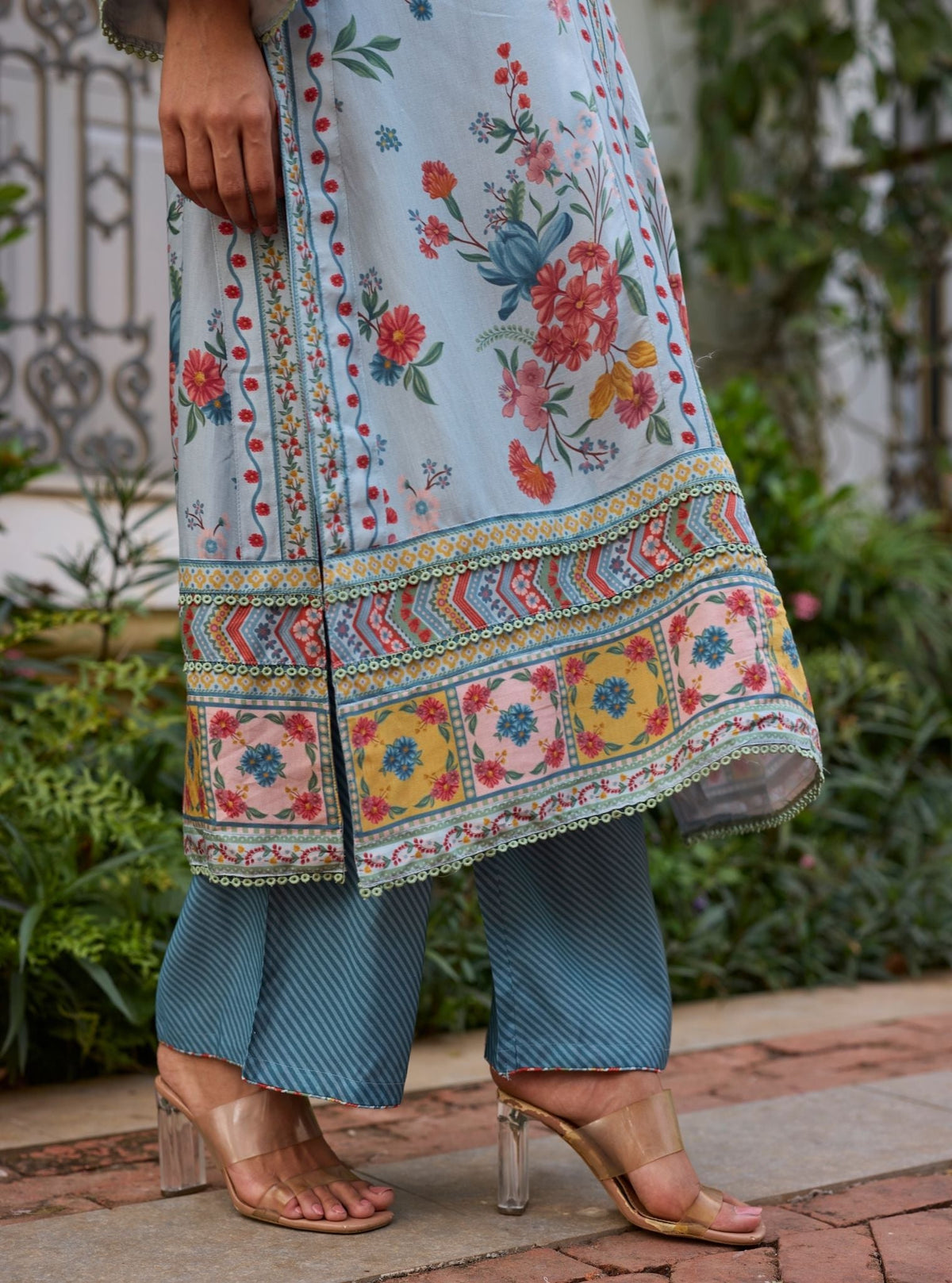 Erohi Lawn Blue Long Kaftan Co-ord Set