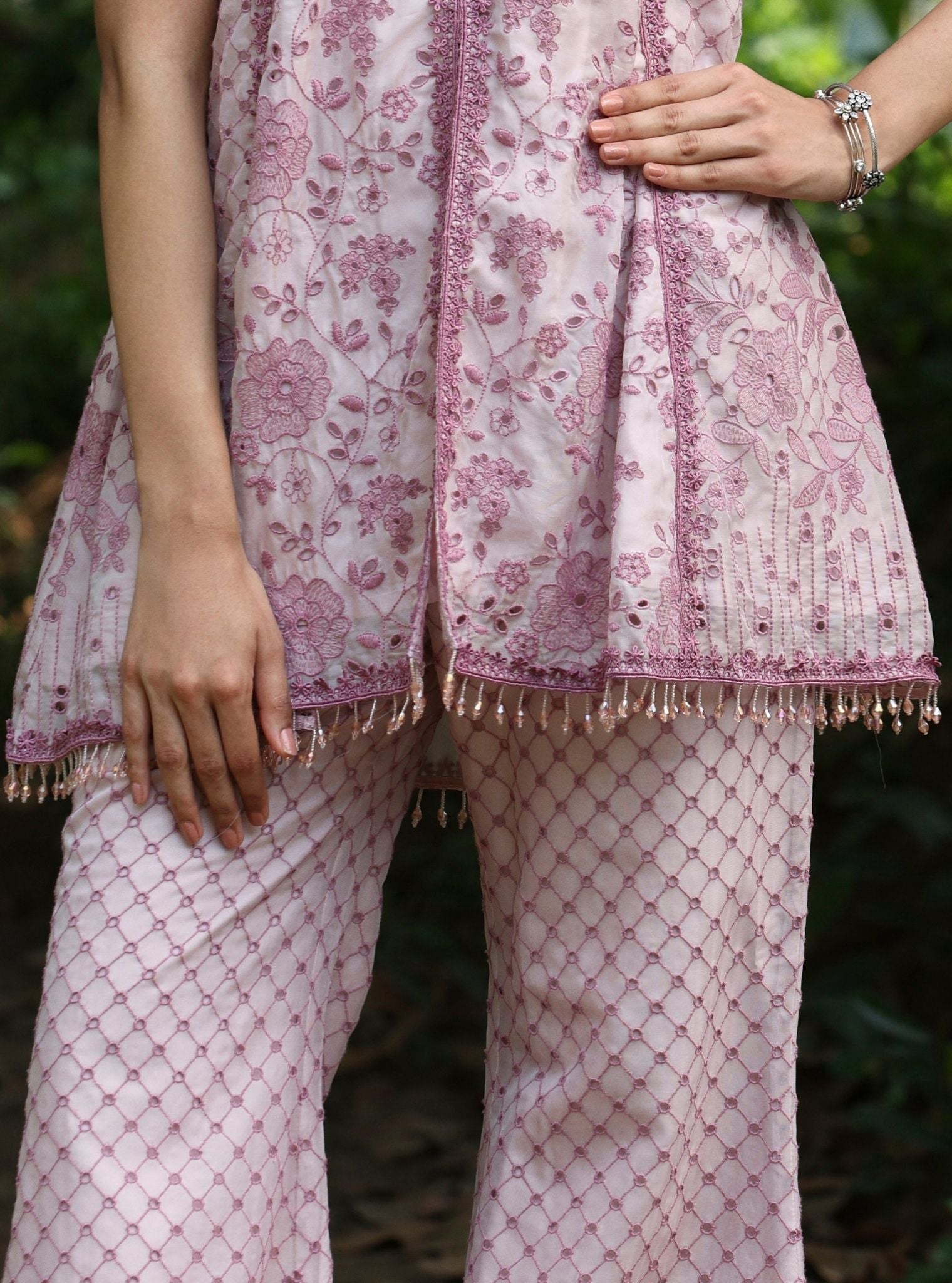 Nithara Organza Dusty Pink Co-ord Set
