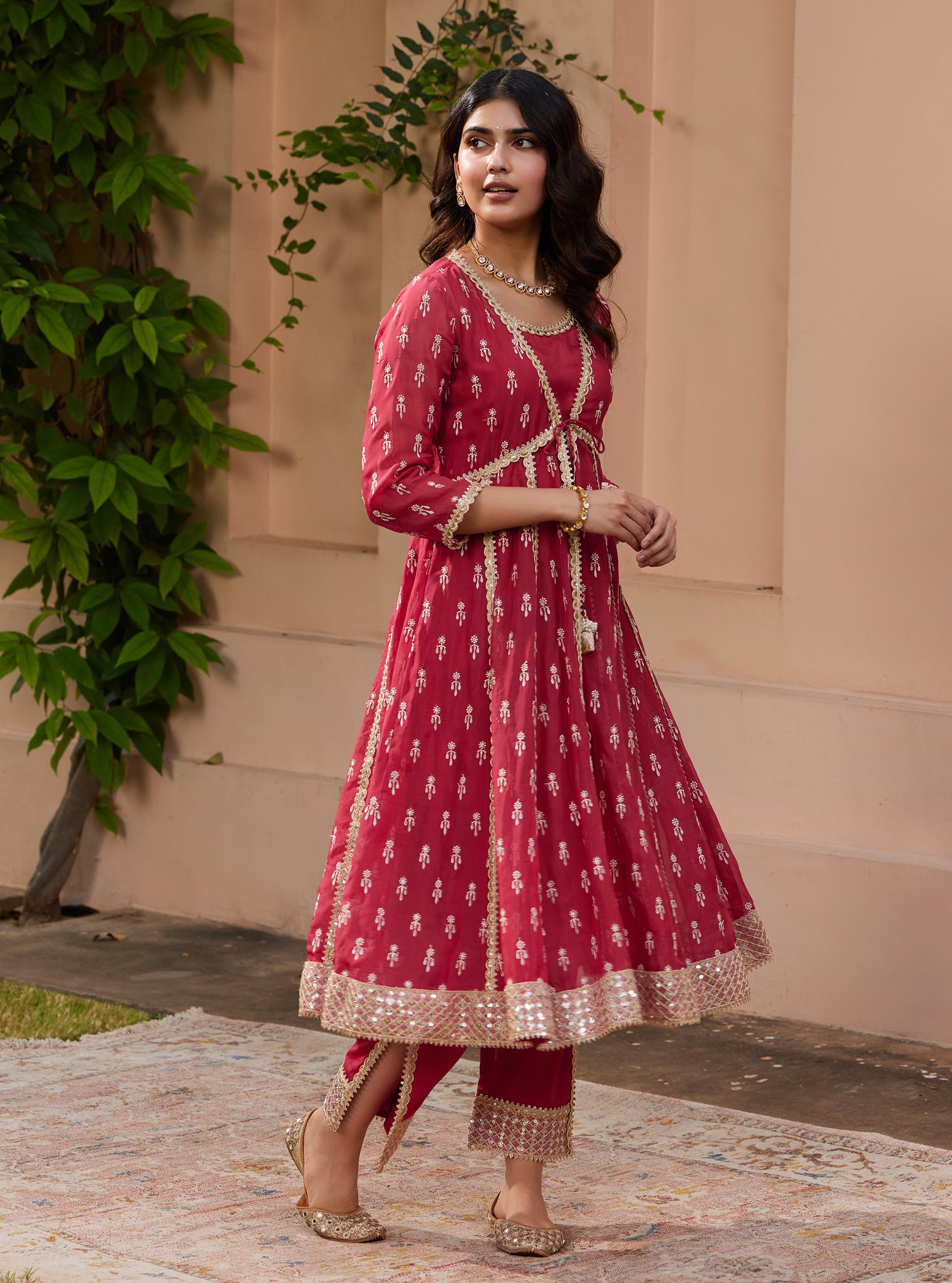 Mulmul Organza Samici Anarkali Red Kurta