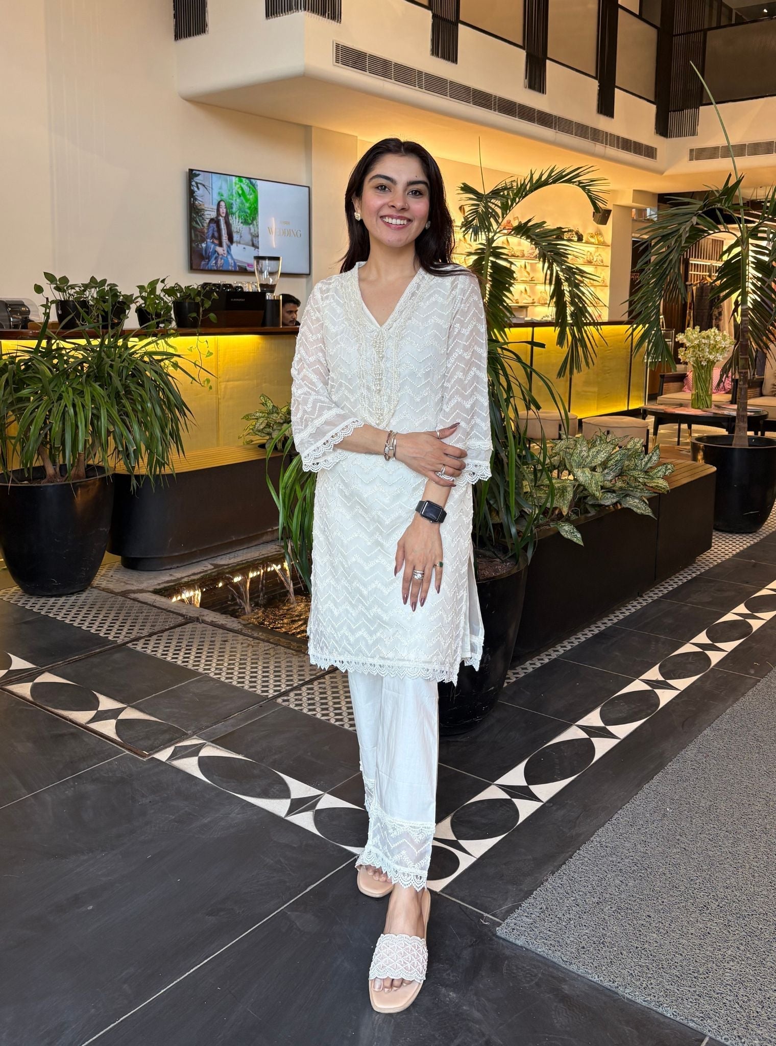 Eshana Supima Cotton Denim Kurta With Aelira White Dhoti Pant