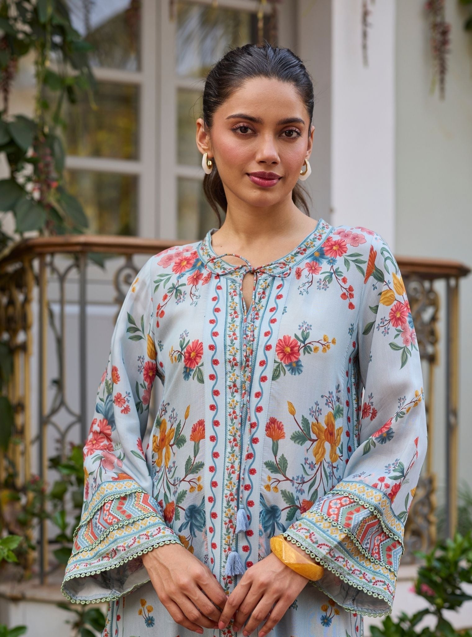 Erohi Lawn Blue Long Co-ord Set