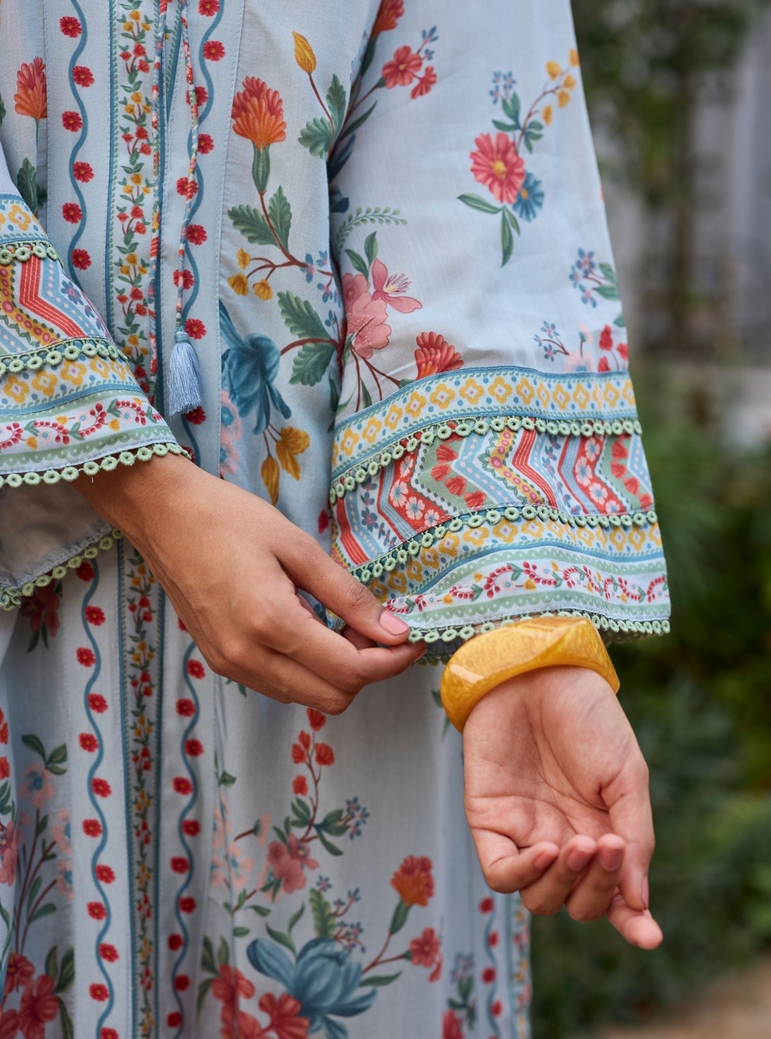 Erohi Lawn Blue Long Co-ord Set