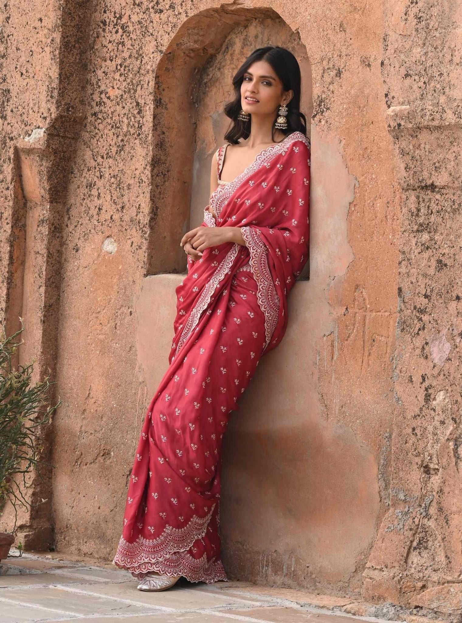 Bindiya Organza Satin Red Saree