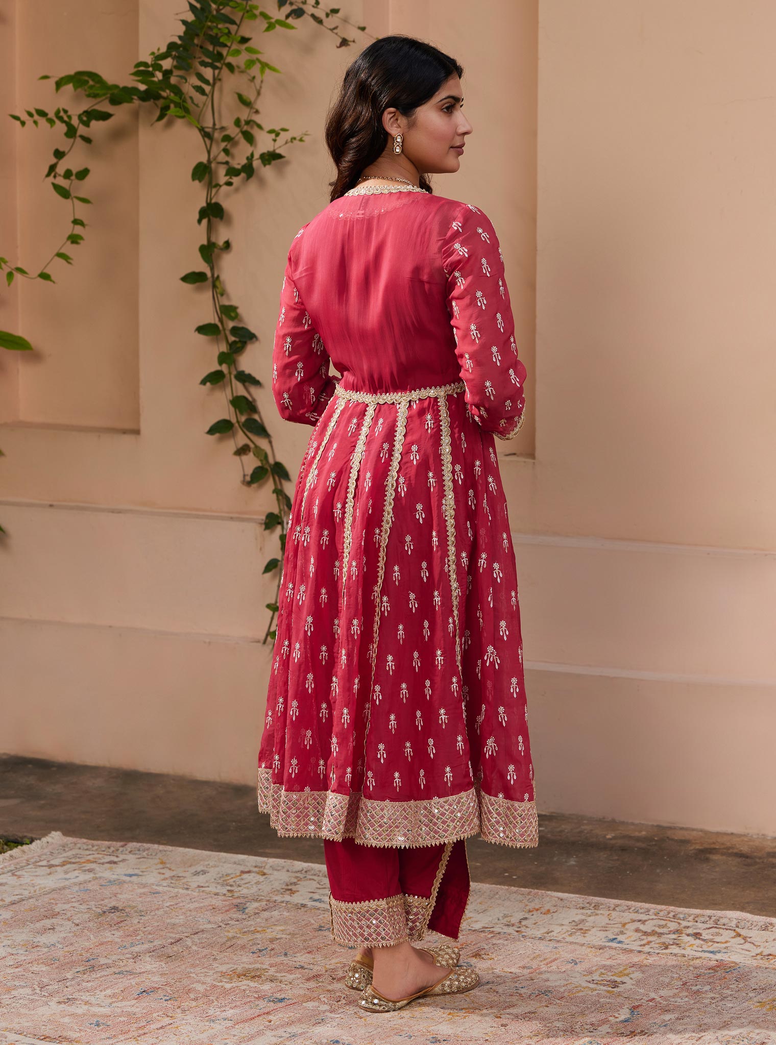 Mulmul Organza Samici Anarkali Red Kurta