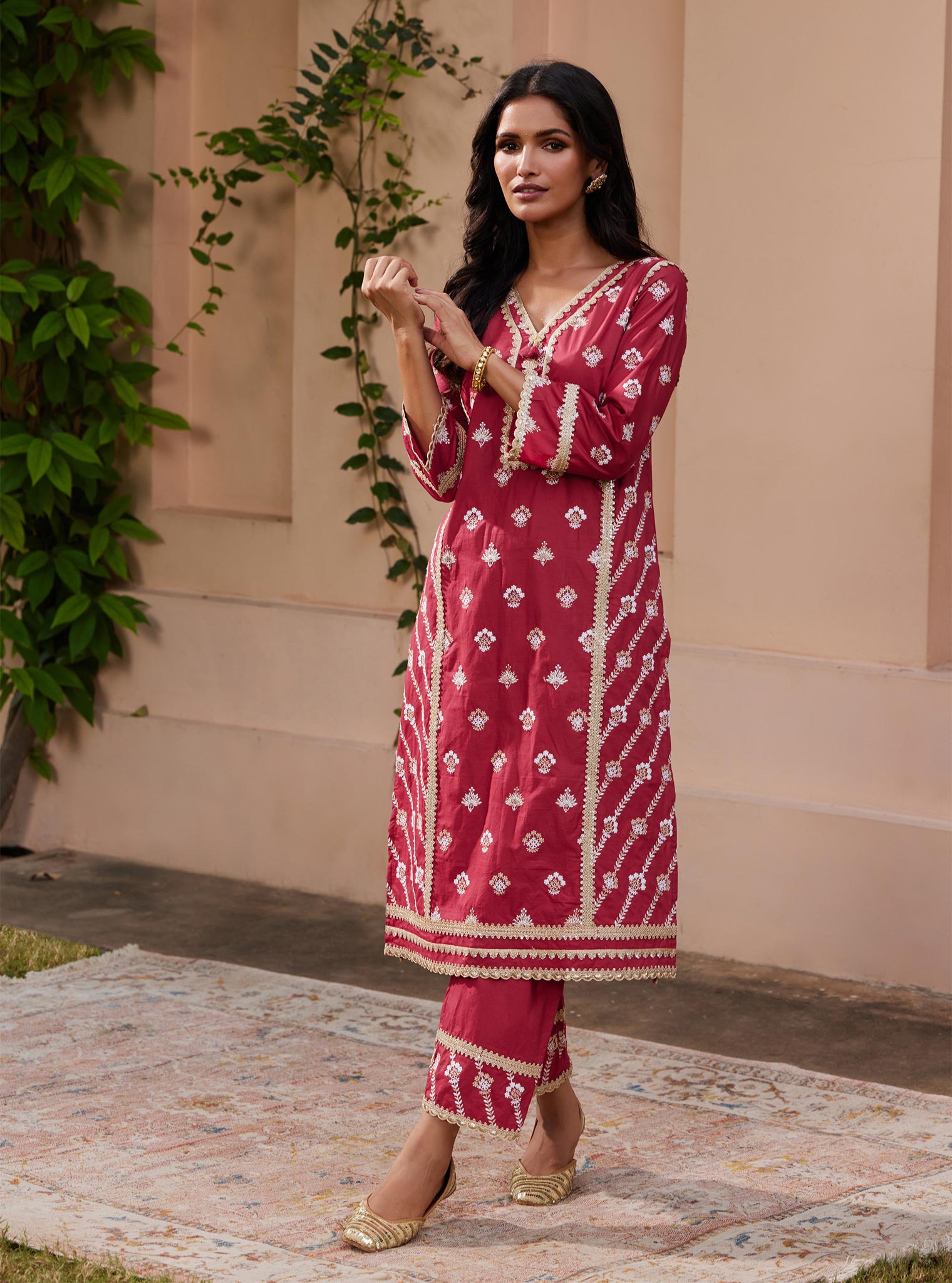 Mulmul Supima Cotton Titli Red Kurta