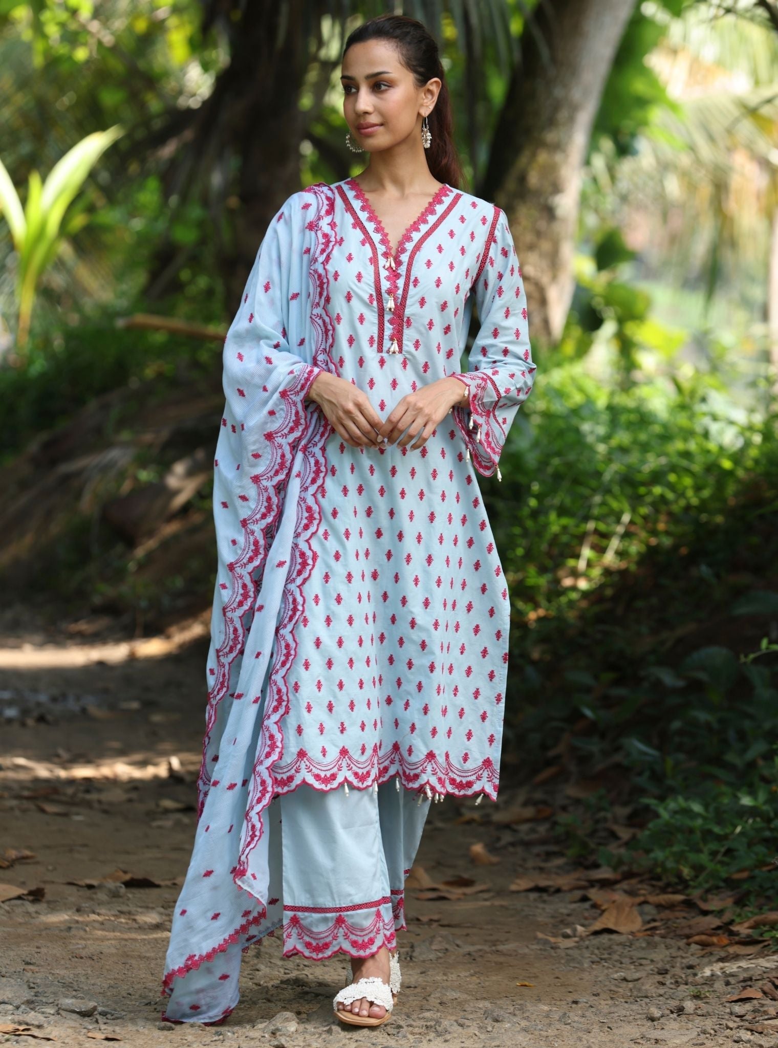 Mulmul Cotton Nivi Light Blue Kurta With Mulmul Cotton Nivi Light Blue Pant