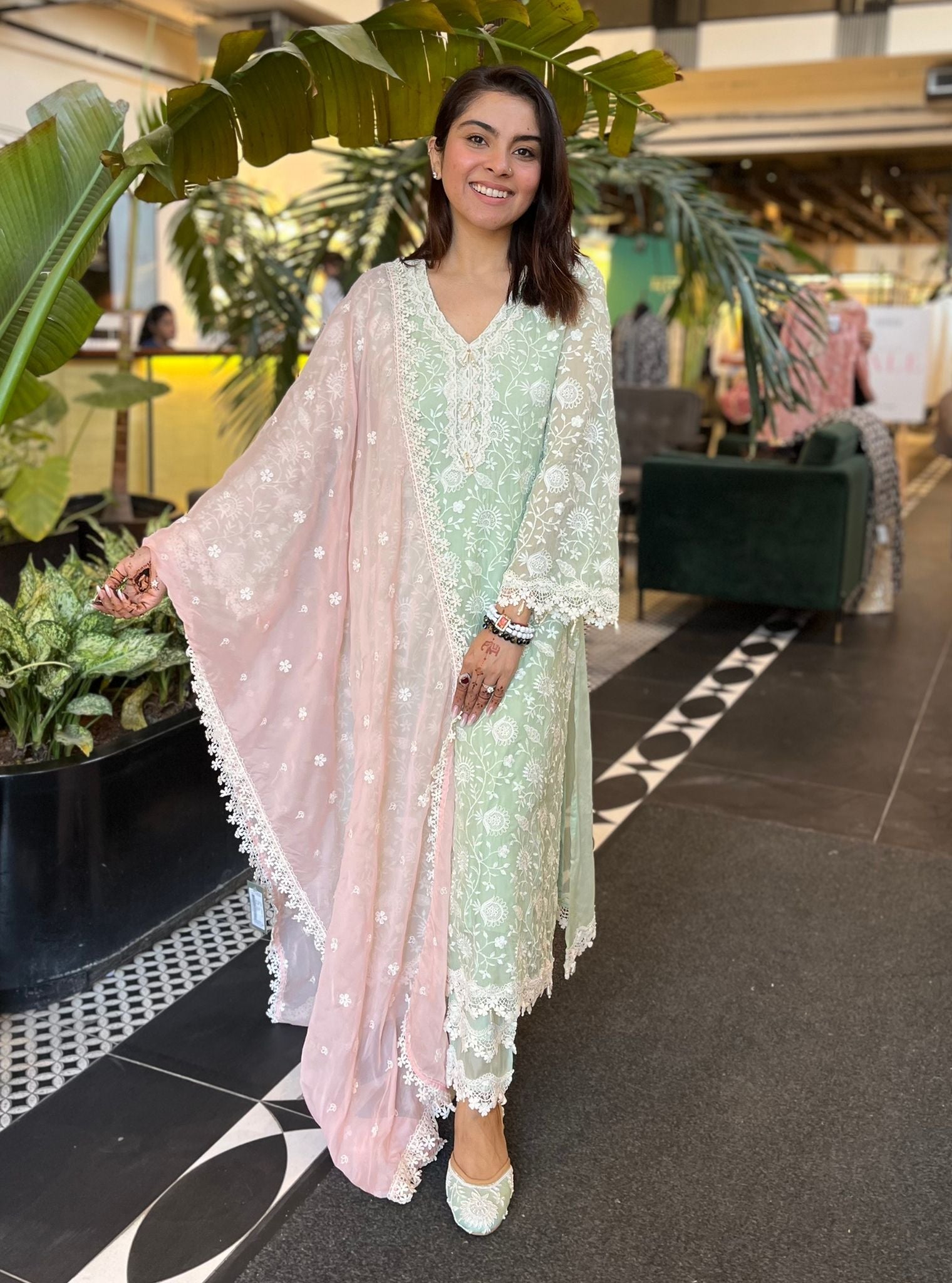 Hillary Organza Green Kurta Set