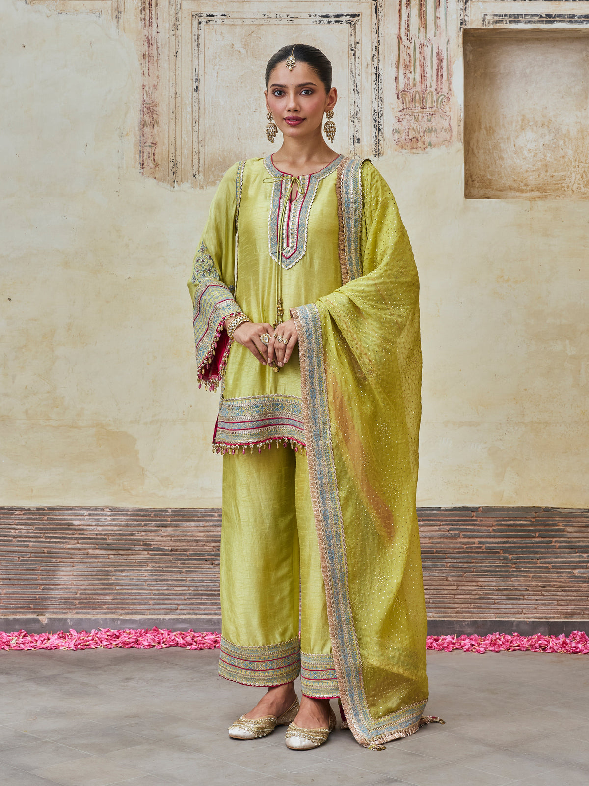 Rimya Bemberg Raw Silk Lime Kurta Set