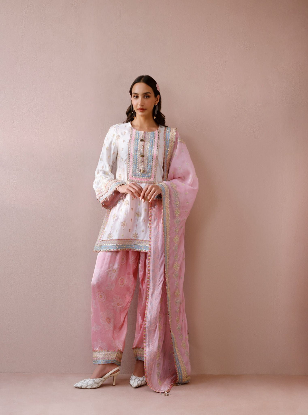Kiva Cupro Satin Off-White with Farshi Salwar