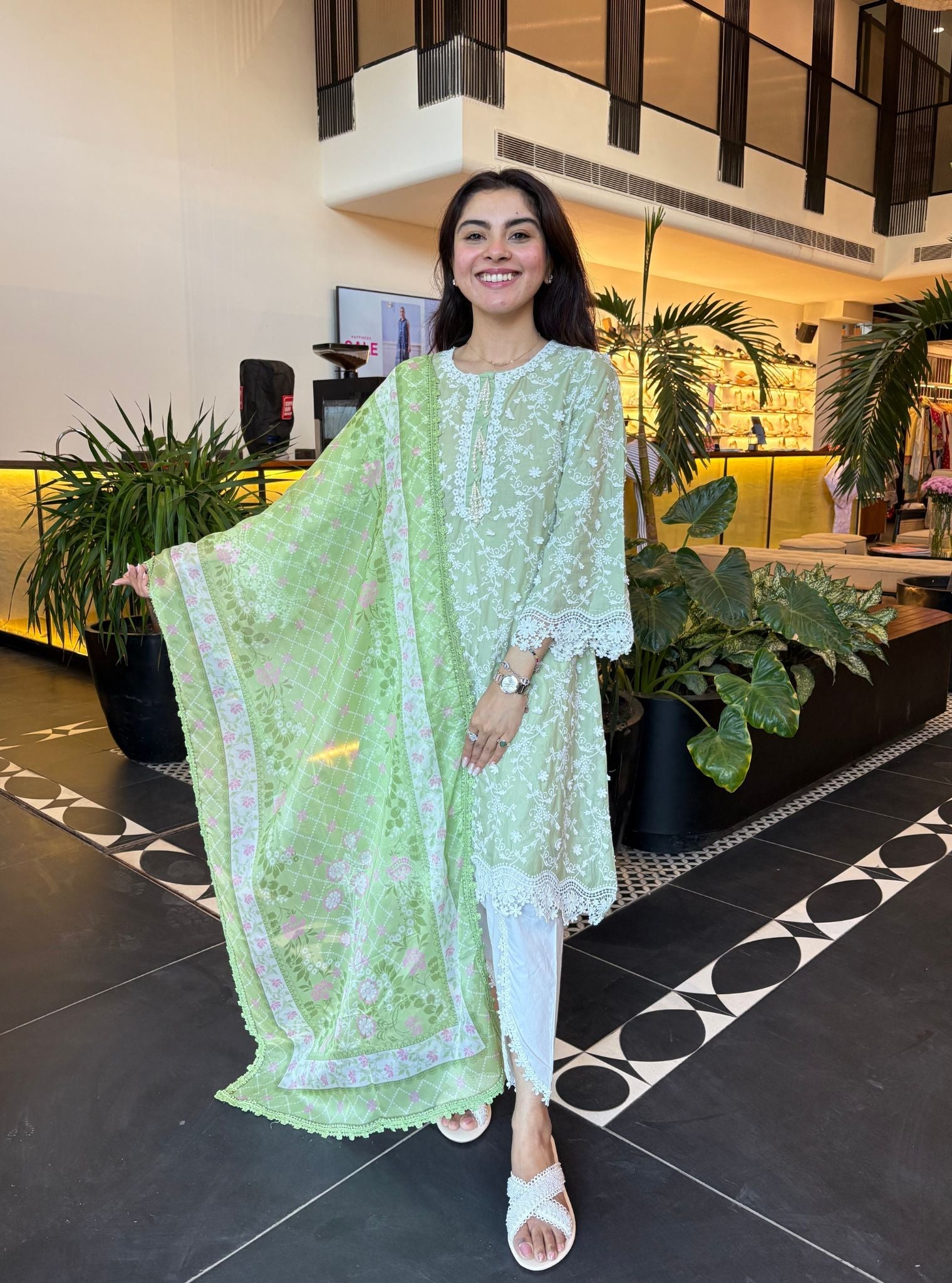 BayBreeze Supima Cotton Green Kurta with Aelira White Dhoti Pant Set