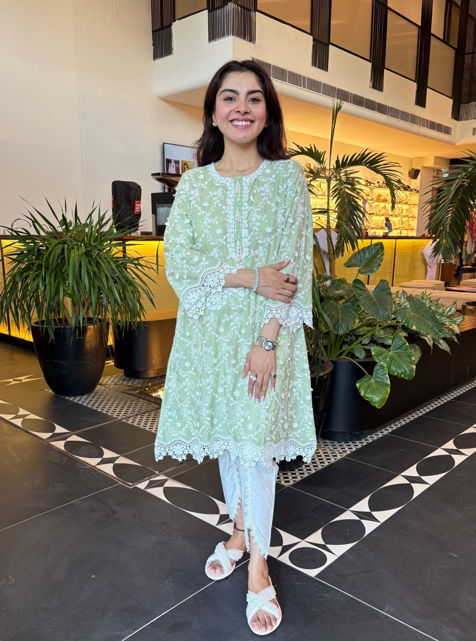 BayBreeze Supima Cotton Green Kurta with Aelira White Dhoti Pant Set