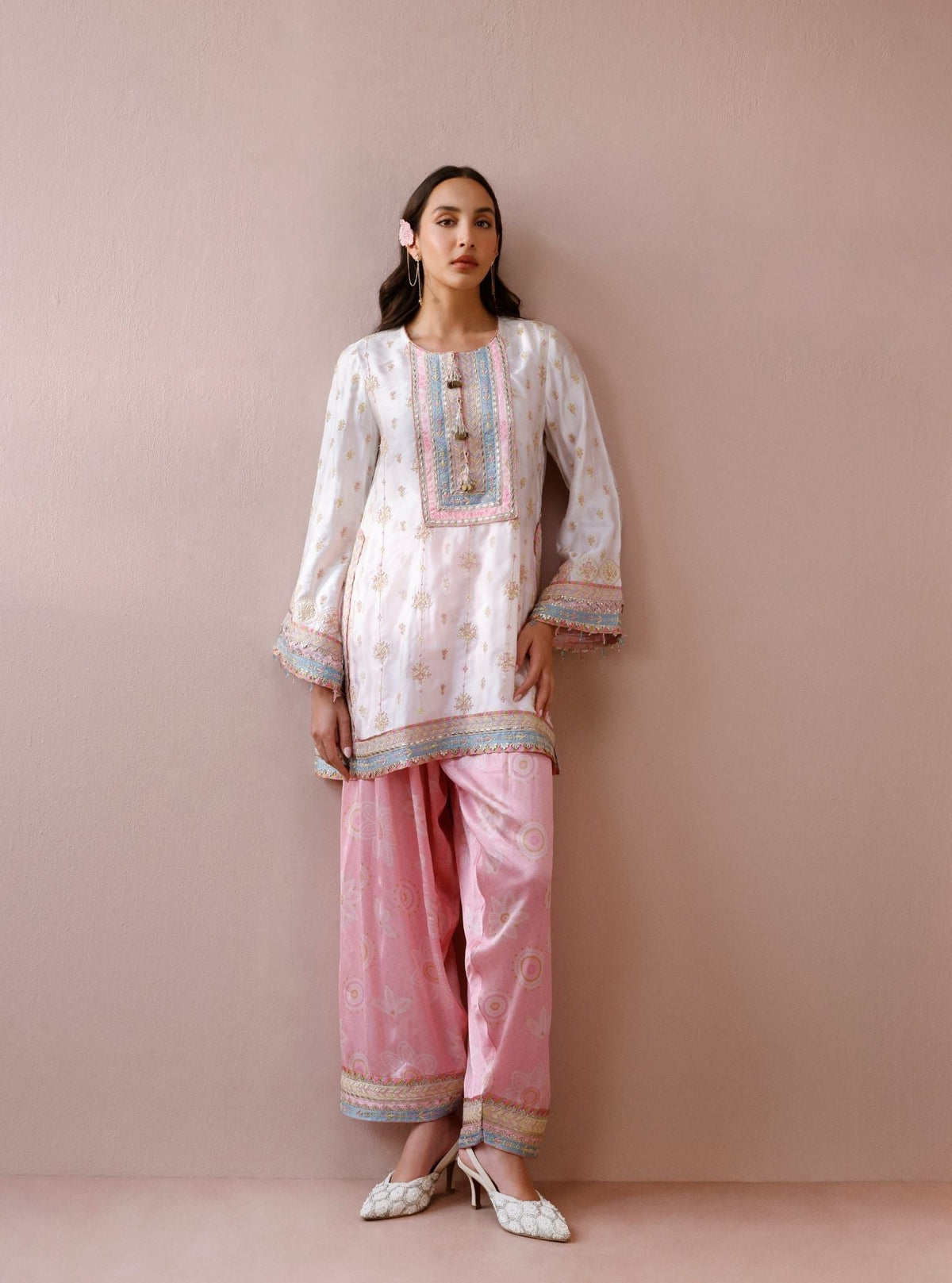 Kiva Cupro Satin Off-White with Farshi Salwar