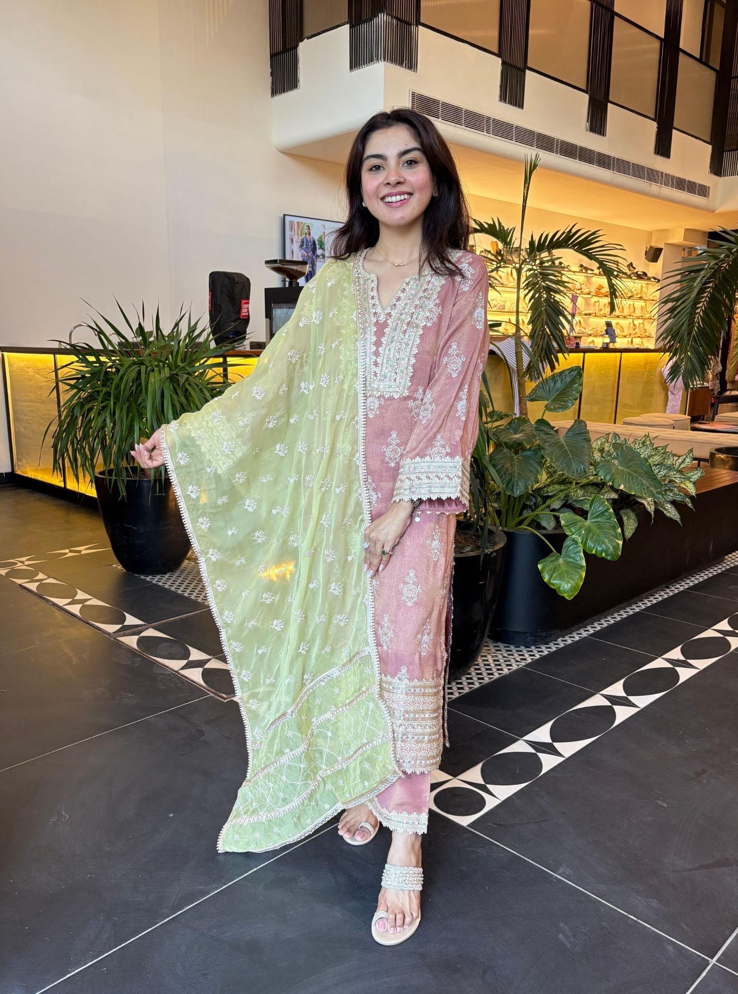 Mitthi Luxe Tissue Rose Kurta Set