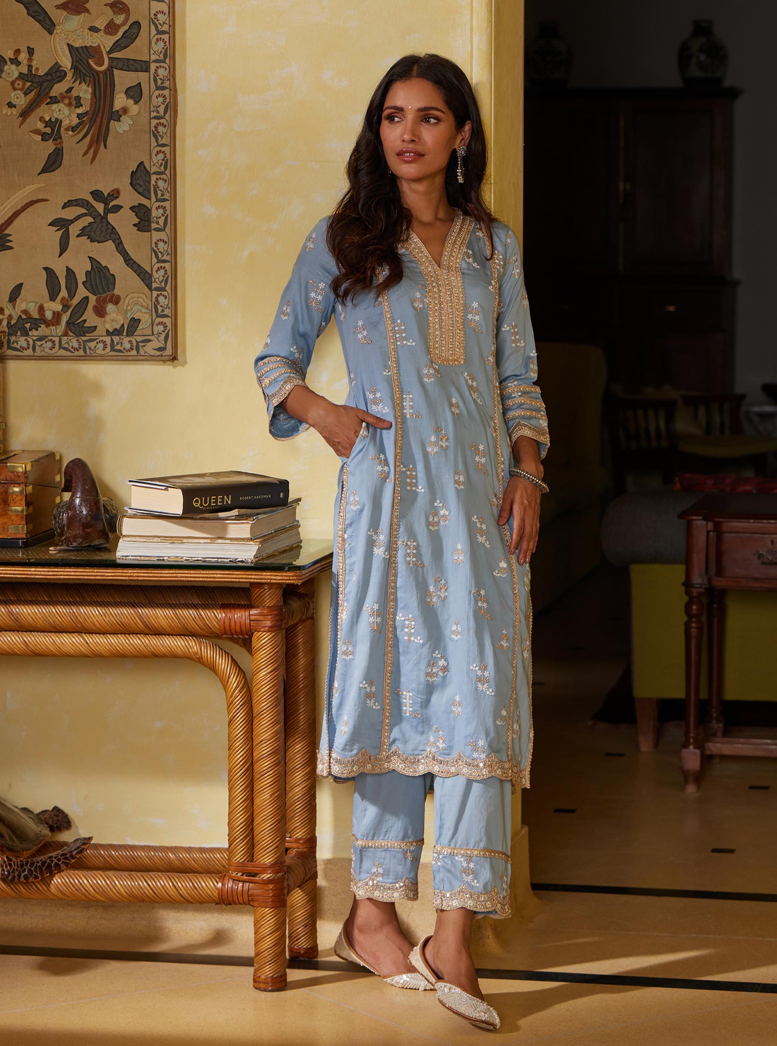 Mulmul Pima Nimisa Blue Kurta