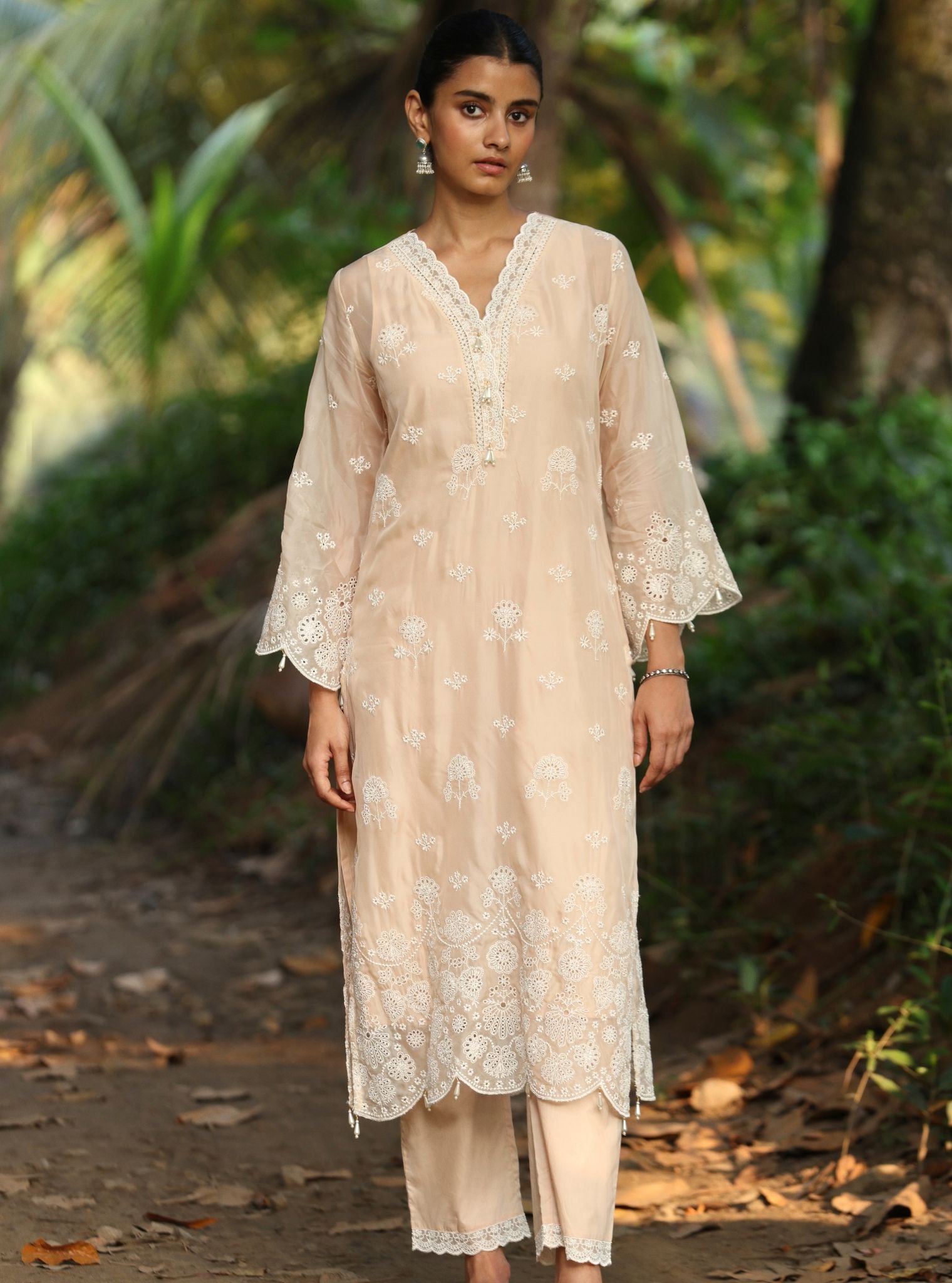 Kiyan Organza Beige Kurta Set