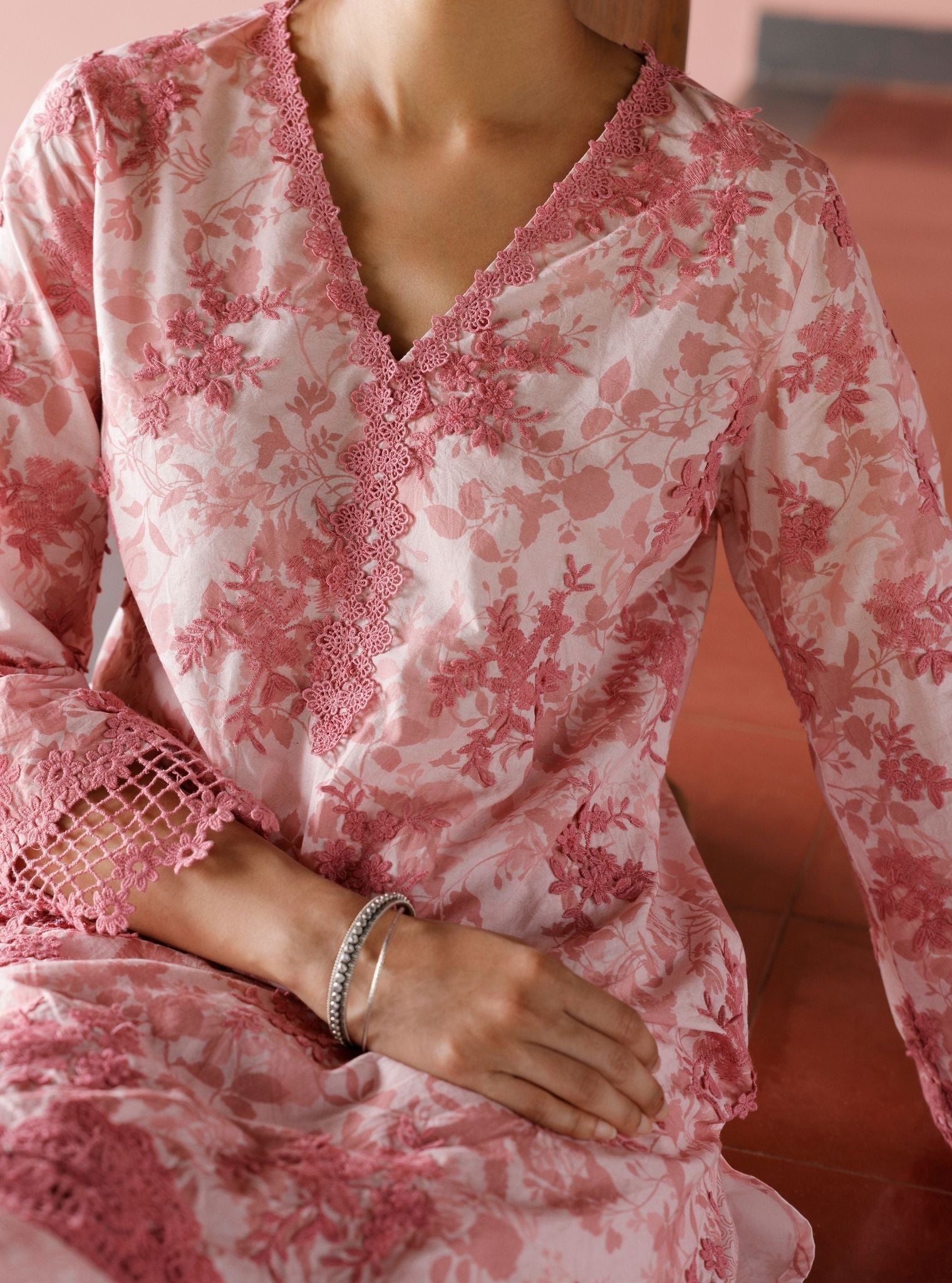 Yamya Supima Cotton Print Pink Kurta Set