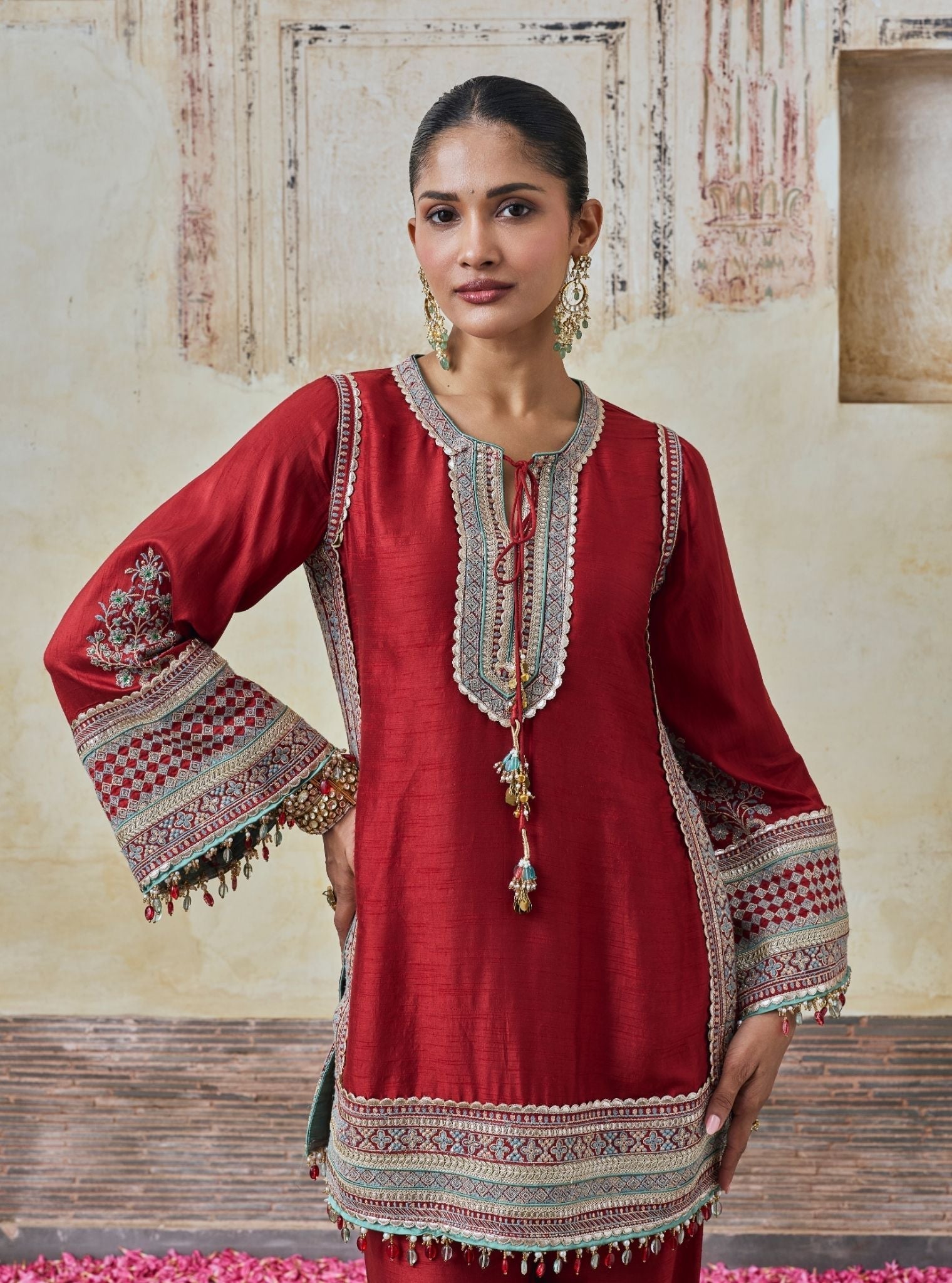 Rimya Bemberg Raw Silk Red Kurta Set