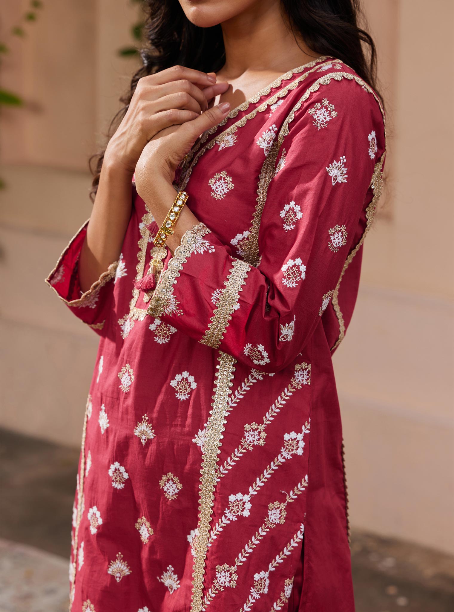 Mulmul Supima Cotton Titli Red Kurta