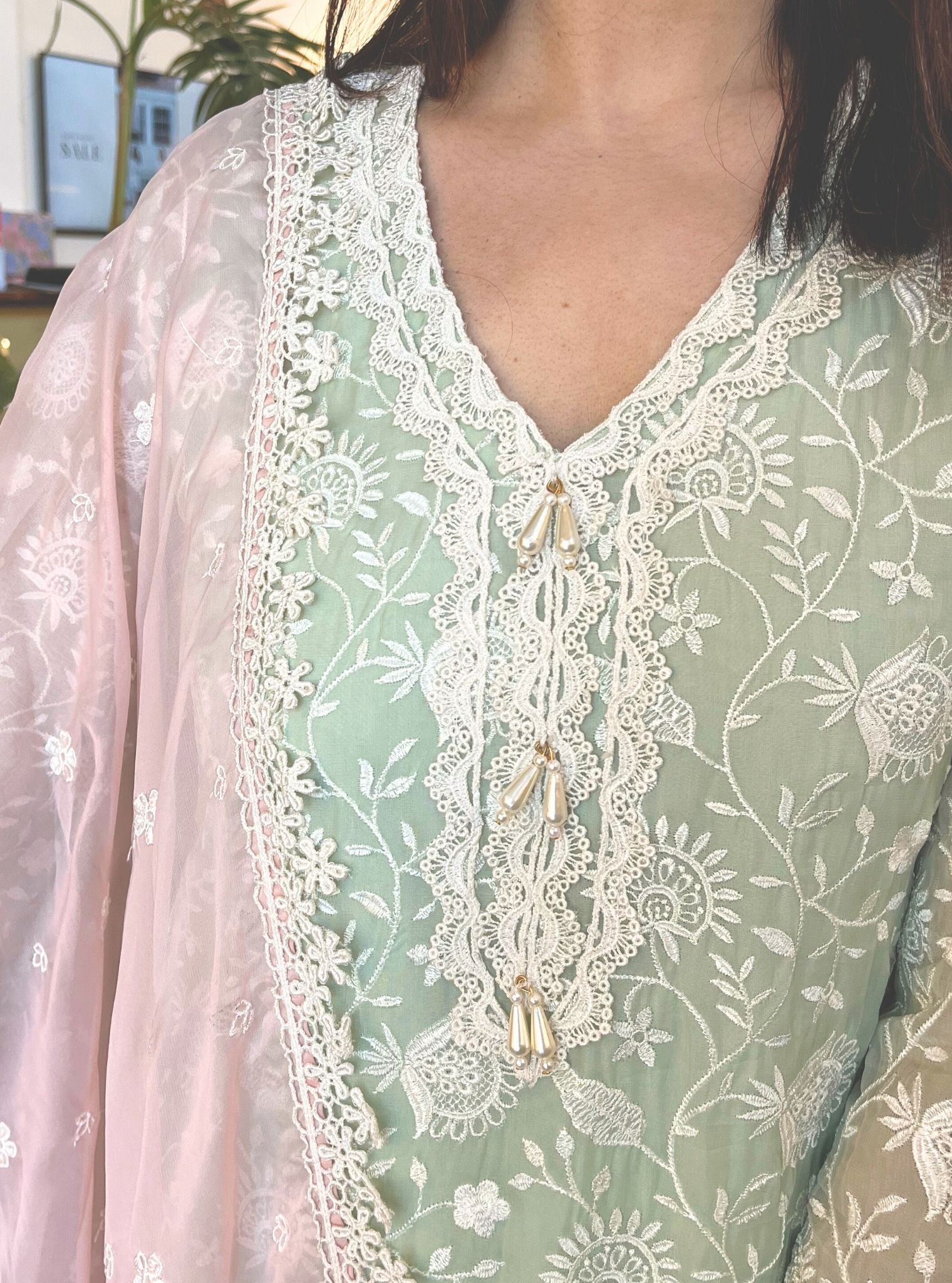 Hillary Organza Green Kurta Set