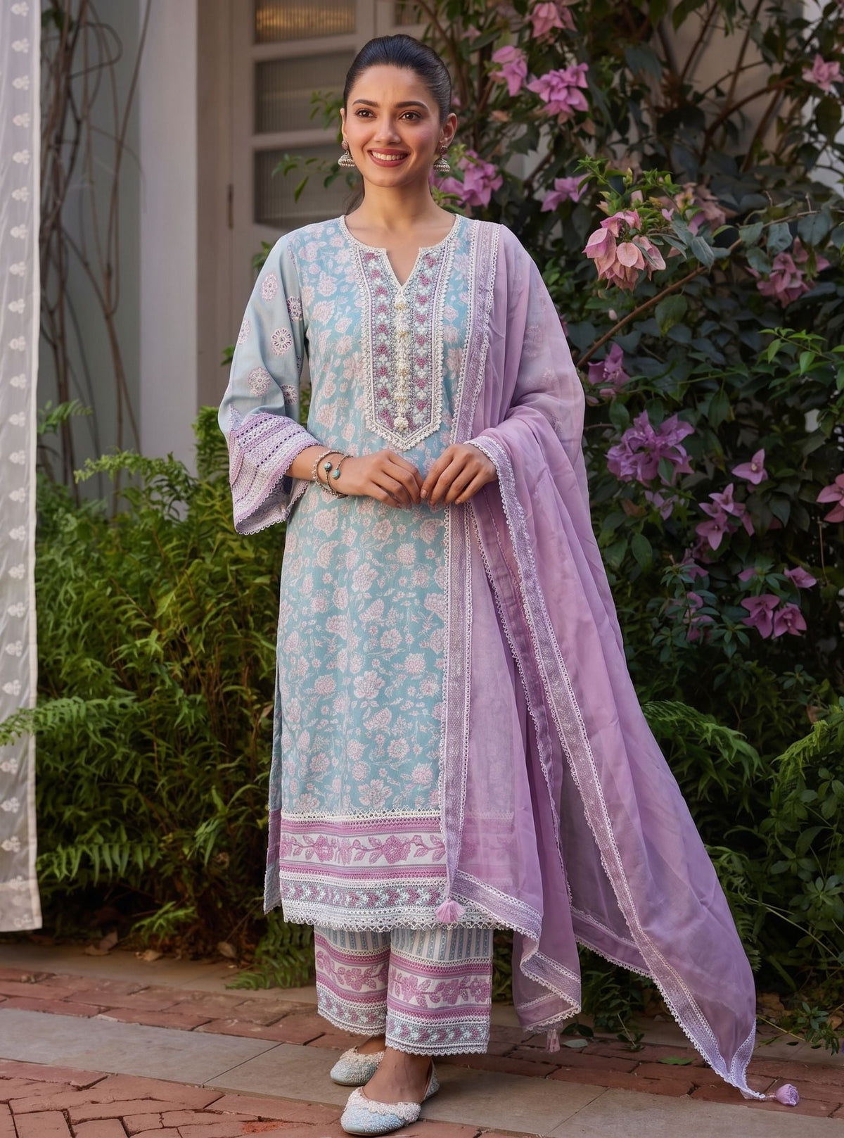 Ura Lawn Printed Teal Blue Kurta Set