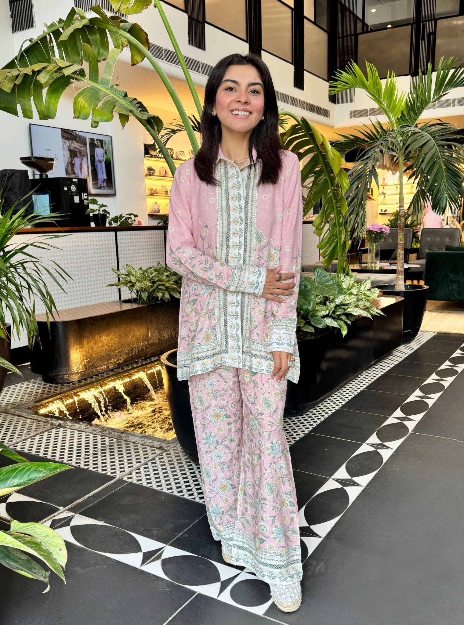 Mulmul Printed Linen Lila Pink Kurta With Mulmul Printed Linen Lila Pink Pant