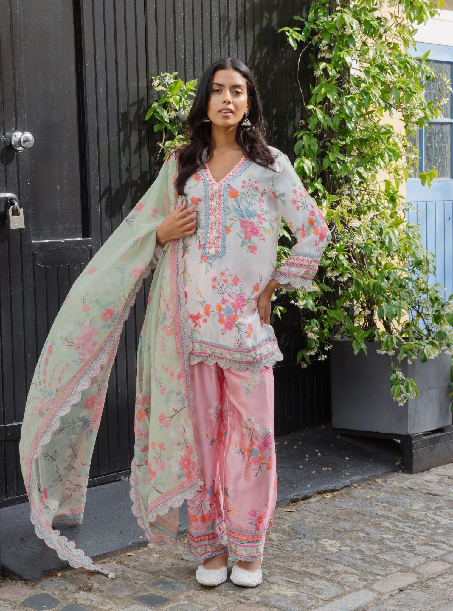 Kena Cupro Satin White Kurta with Farshi Salwar
