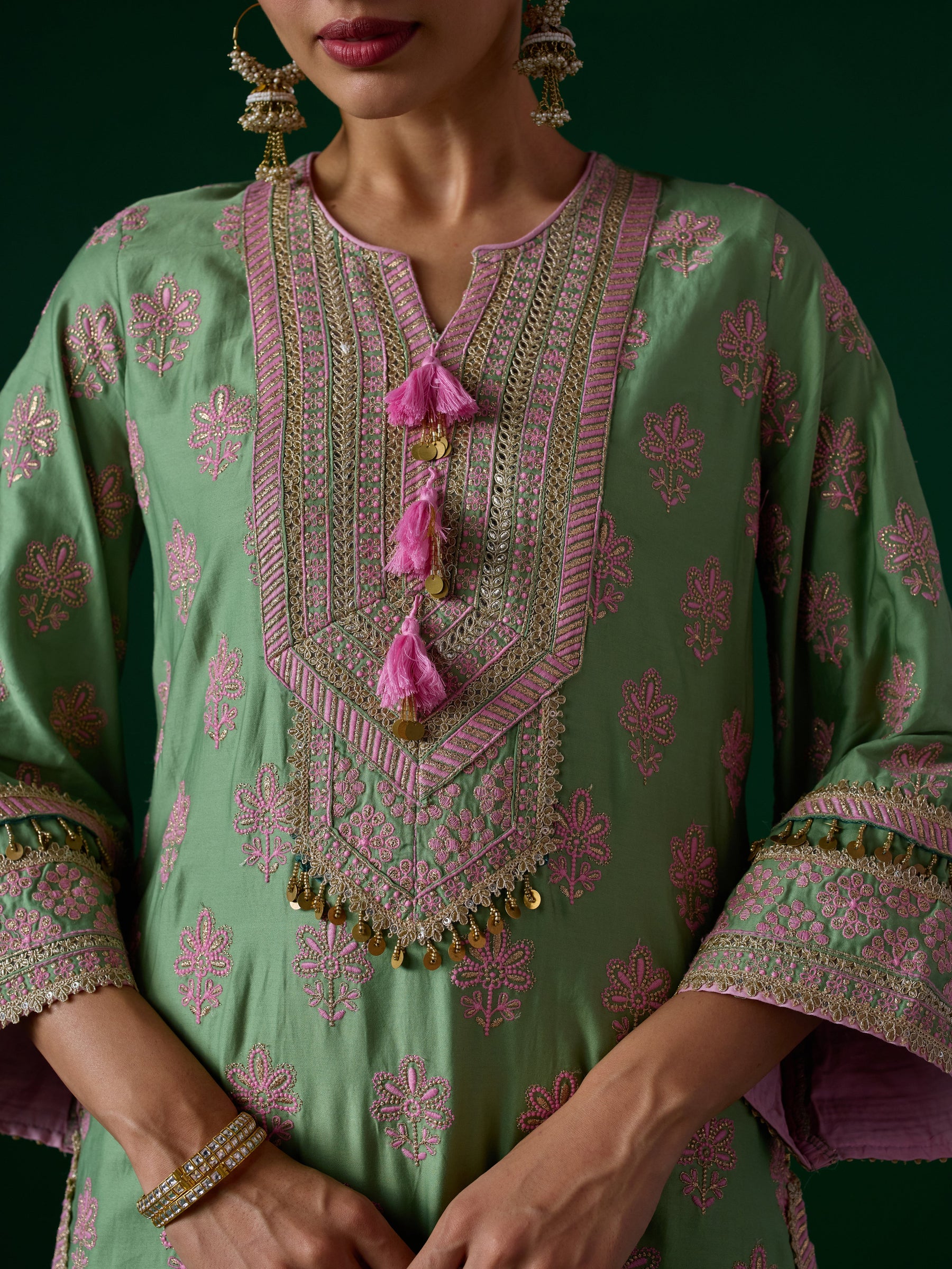 Lani Pima Satin Green Kurta Set