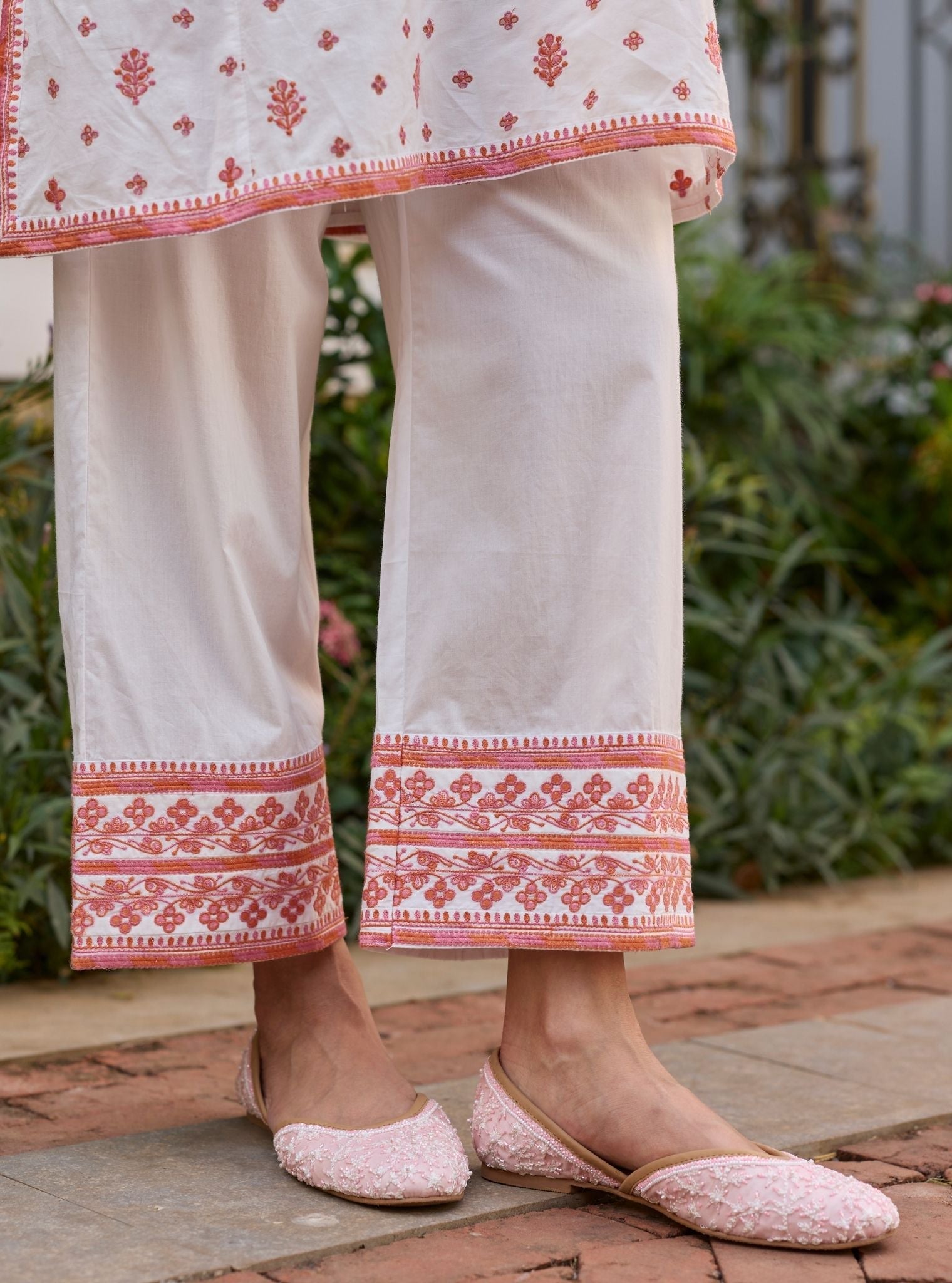 Vysa Supima Cotton White Printed Kurta Set