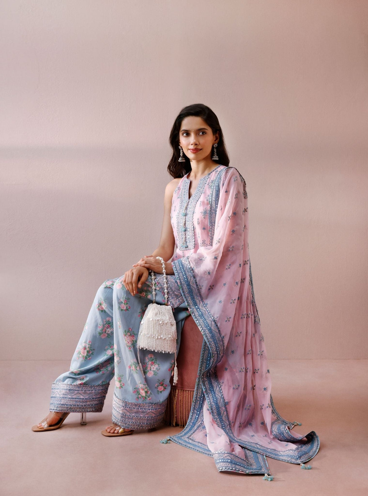 Elaan Organza Pink Kurta with Farshi Salwar