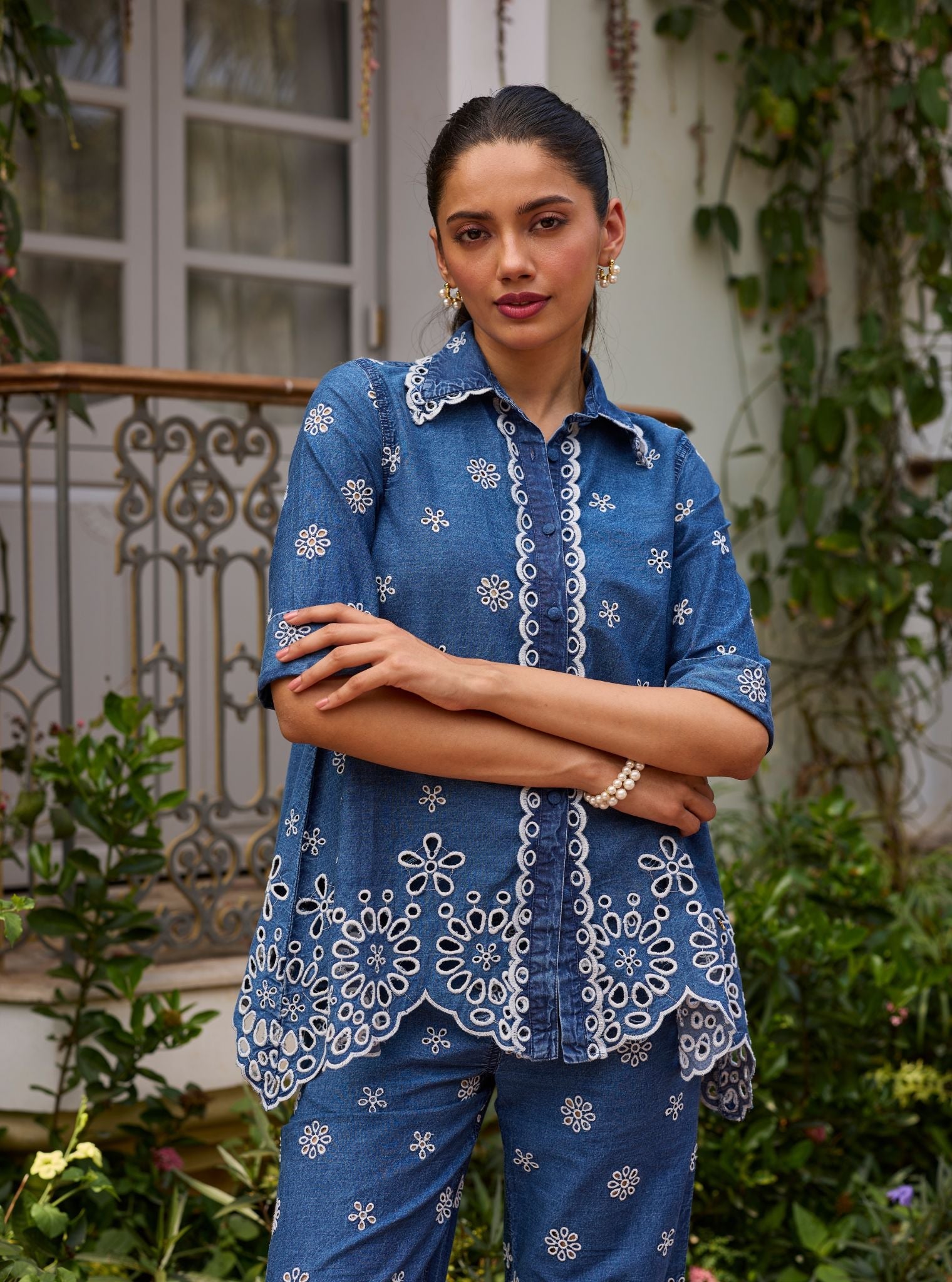 Anvie Denim Shirt Set