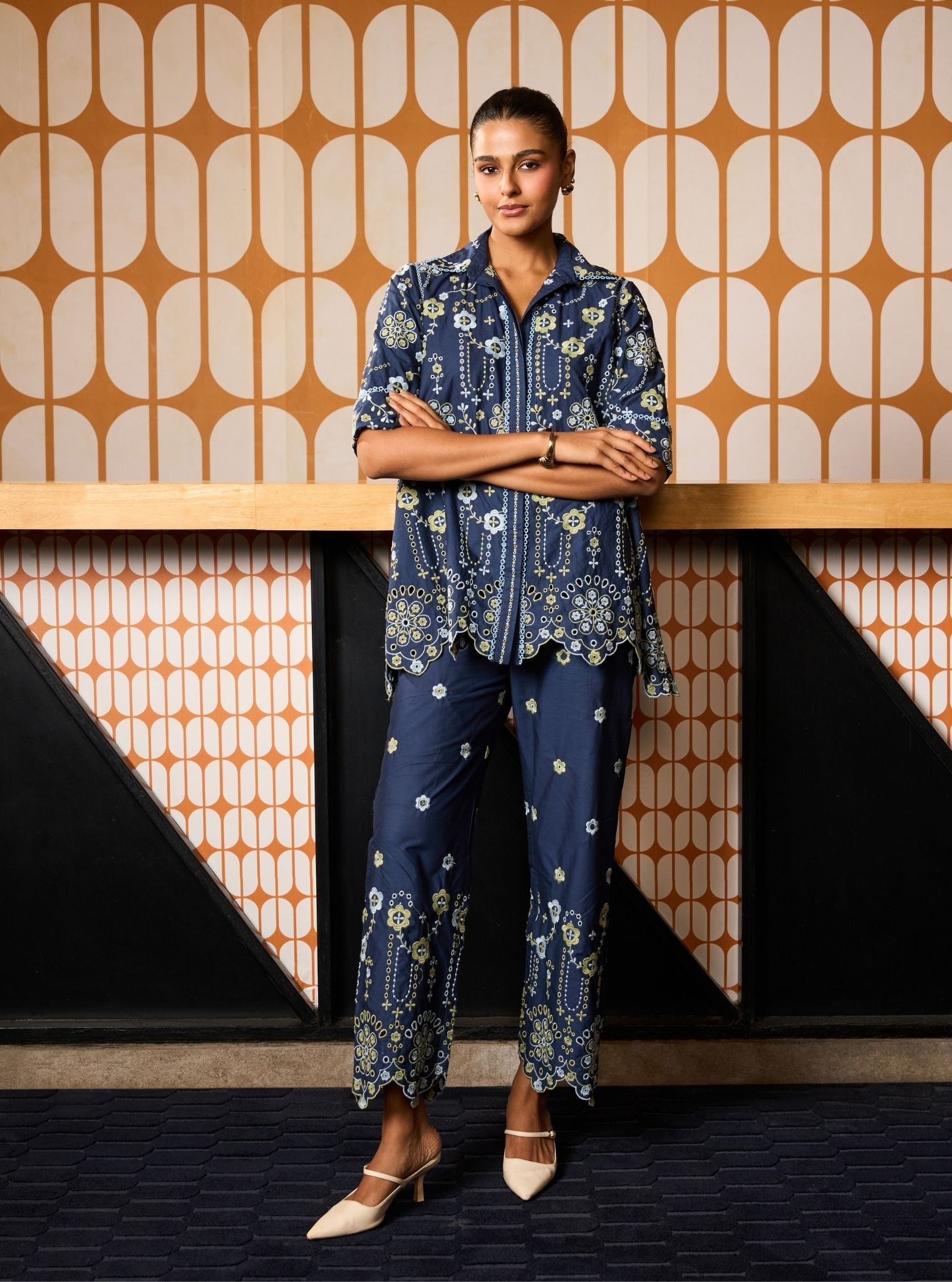 Zahira Cotton Navy Shirt Set