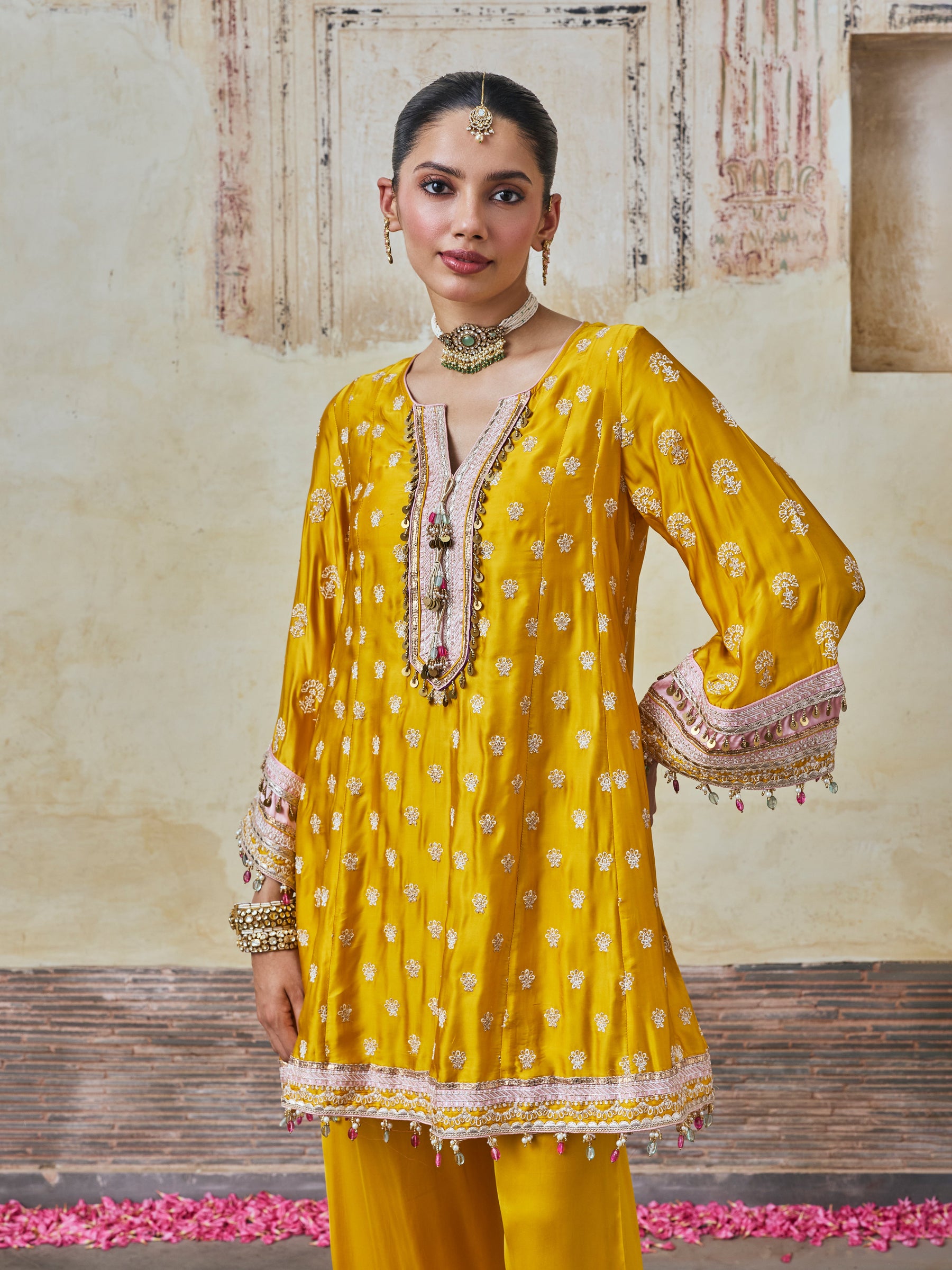 Maeri Cupro Satin Mustard Kurta Set